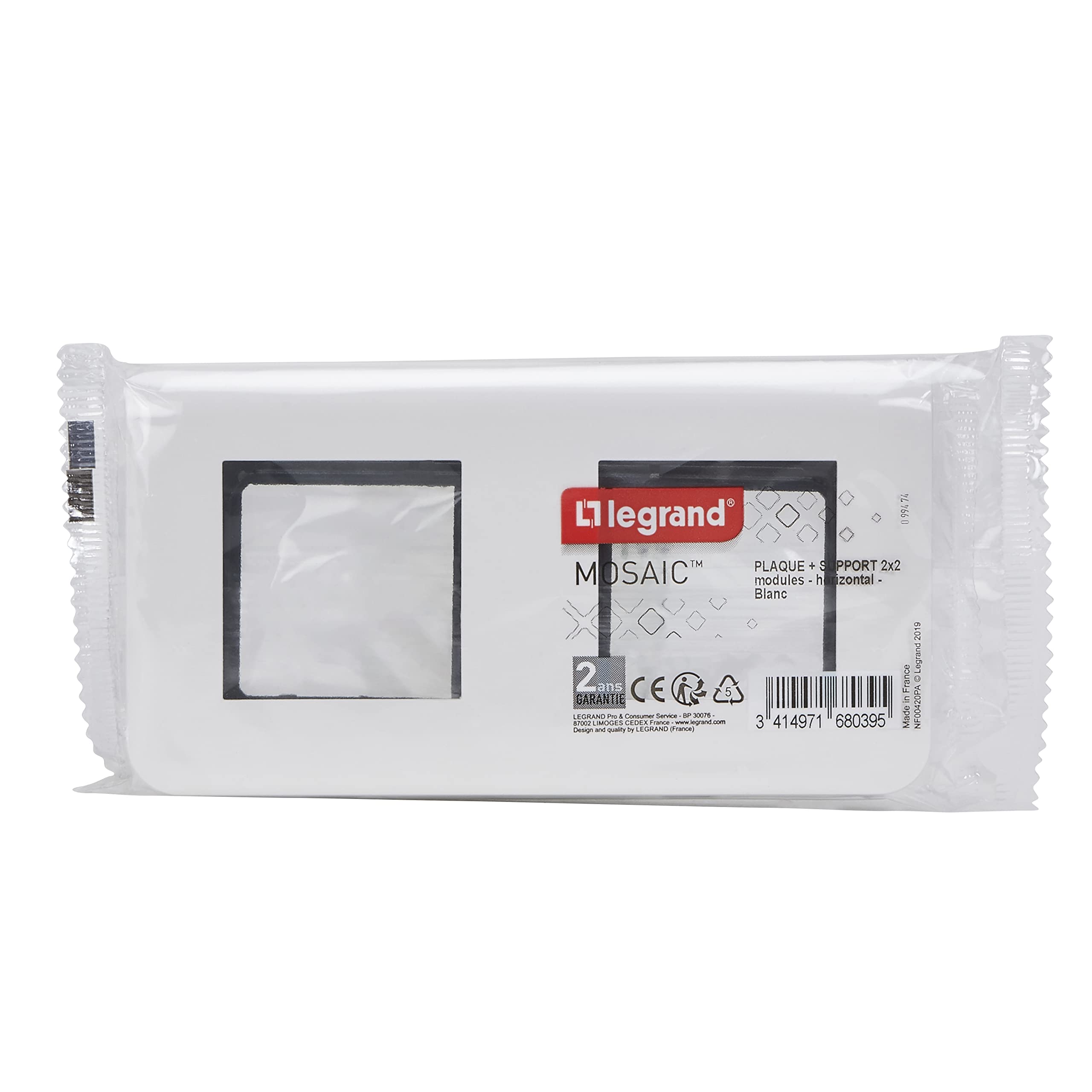 Legrand - Mosaic Plate with Support for 2 x 2 modules Horizontal mounting - White, 2x2 Modules - Image 4