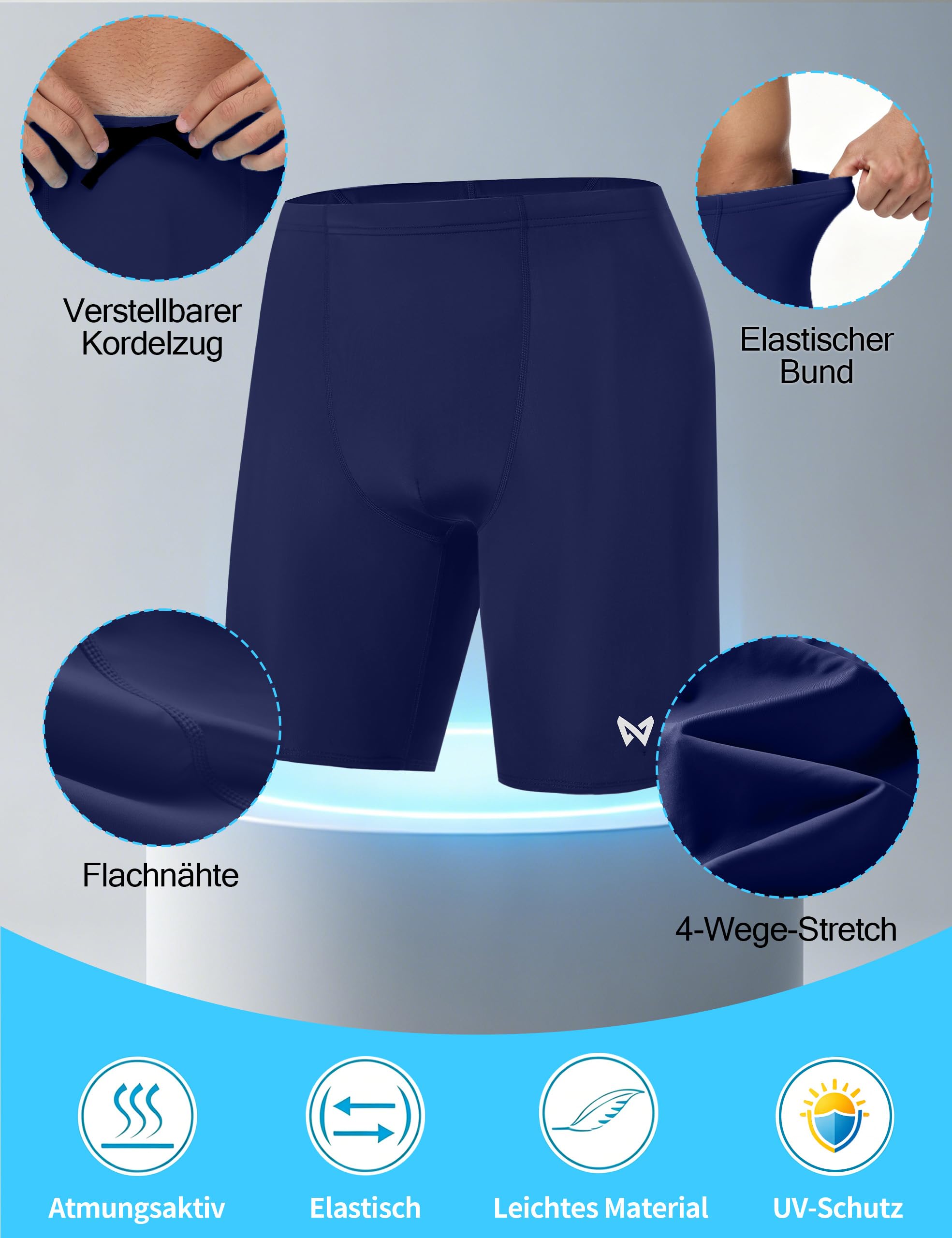 Herren Schwimmhose Jammer, chlorresistente und gefütterte Badehose, Wettkampf-Schwimmshorts mit Kordelzug, UPF 50+
