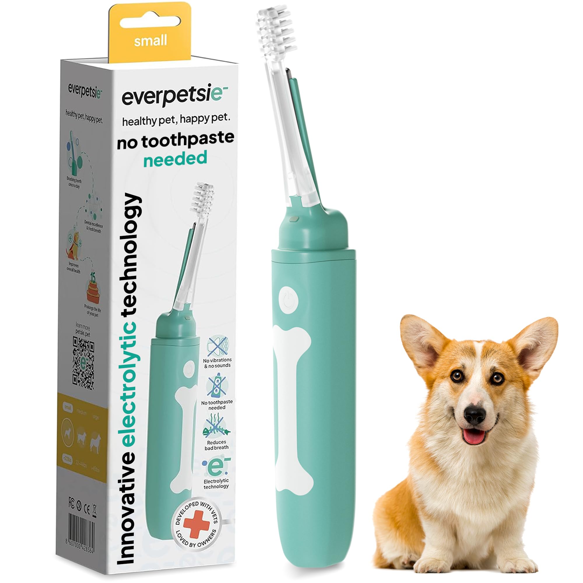 Spazzolino elettrico per cani con innovativa tecnologia elettrolitica, spazzolino elettrico silenzioso e delicato per cani, rimozione della placca e del tartaro senza dentifricio (piccolo)