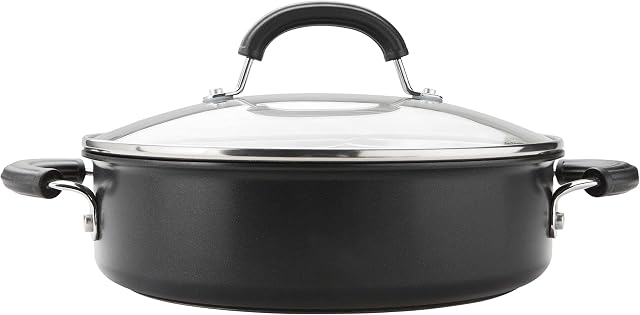 Circulon Total Non Stick Saute Pan with Lid 28cm - Induction Suitable Deep Saute Pan with Toughened Glass Lid, Durable Oven & Dishwasher Safe Cookware, Black