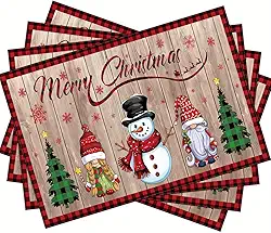 Jogo americano para decoração de Natal vintage, tapete de jantar lavável para cozinha, decoração de festa, acessórios de mesa-4 peças