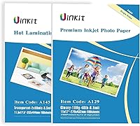 Vista 1 de Uinkit 100 hojas de papel fotográfico brillante 11x17 solo lado+100 hojas de laminación 3mil hojas 11.5x17.5inche bolsas de laminación Producto