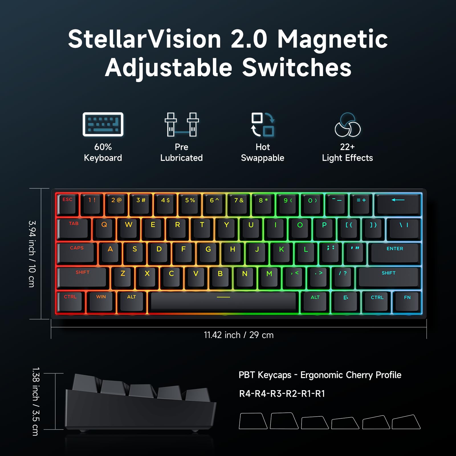 MCHOSE ACE60 Pro HE 8000Hz Rapid Trigger Tastatur, 0,01 mm RT Genauigkeit, 60% kabelgebundene Gamer-Tastatur mit Magnetschalter, einstellbare Betätigung, SOCD und Schnapptaste, Schwarz