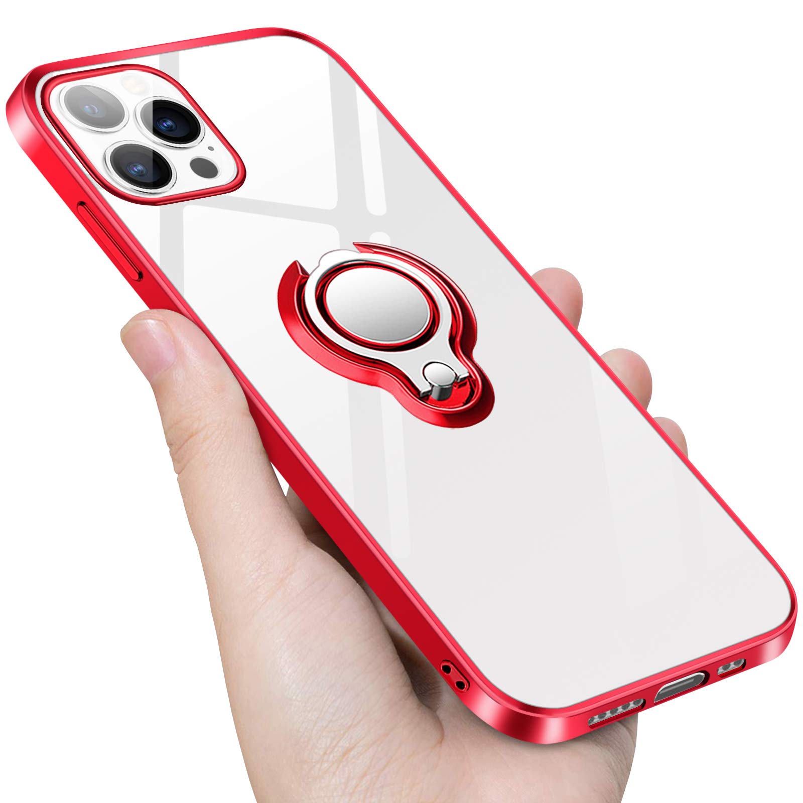 Guuboly Ring Designed for iPhone 12 Pro Max Case 6.7 inch Crystal Clear Slim Soft Silicone Case with Ring Holder Kickstand (Supports Magnetic Car Mount) Cover Flexible TPU Shockproof Phone Case - Red
