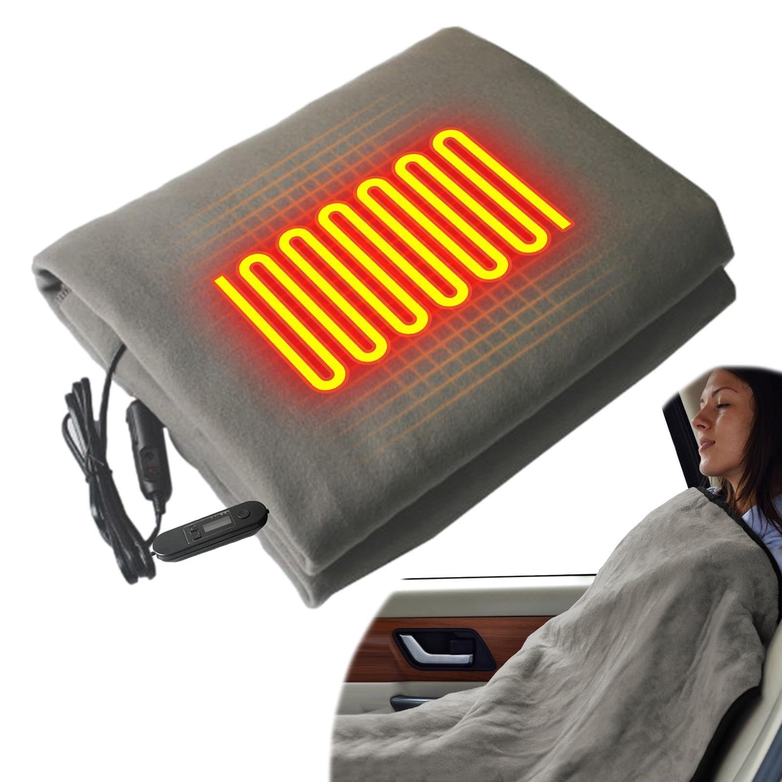 Couverture De Voiture Électrique, Couverture Chauffante Intelligente Avec Minuterie De Contrôle De Température À 5 Vitesses, Couverture De Voyage En Polaire Chauffée De 12 Volts Pour Voiture Car