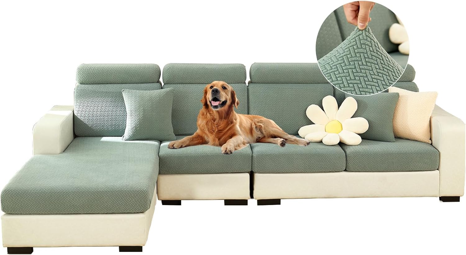 Beacon Pet Wear-Resistant Universal Sofa Cover,2024 New Stretch Magic Sofa Covers,Anti-Slip Sectional L Shape Couch Cushion Slipcover,Chaise Lounge Cover for Dogs Living Room