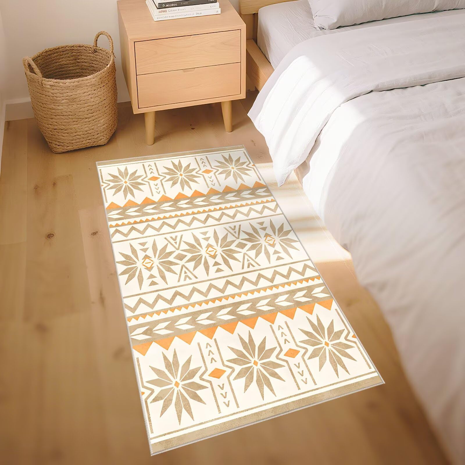 Antirutsch Teppich Bettvorleger Hellbraun 80x120cm, Nach Maß Kleine Orange ethnische Stil Geometrie Druck Design für Wohnzimmer Schlafzimmer