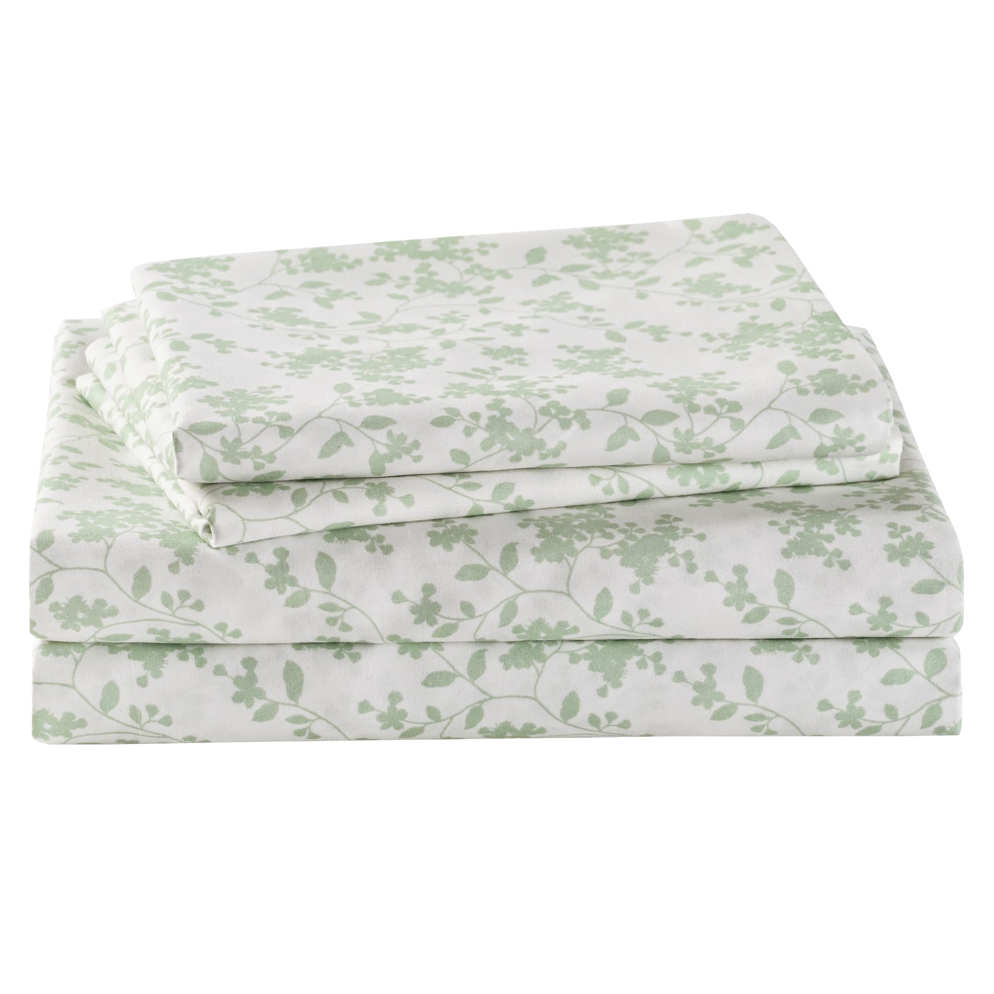 King Sheet Set Green Leaves Bedding Sheets Printed Sheets - 4 Piece Soft Microfiber Botanical Patterned Fitted Sheet with 15" Deep Pocket