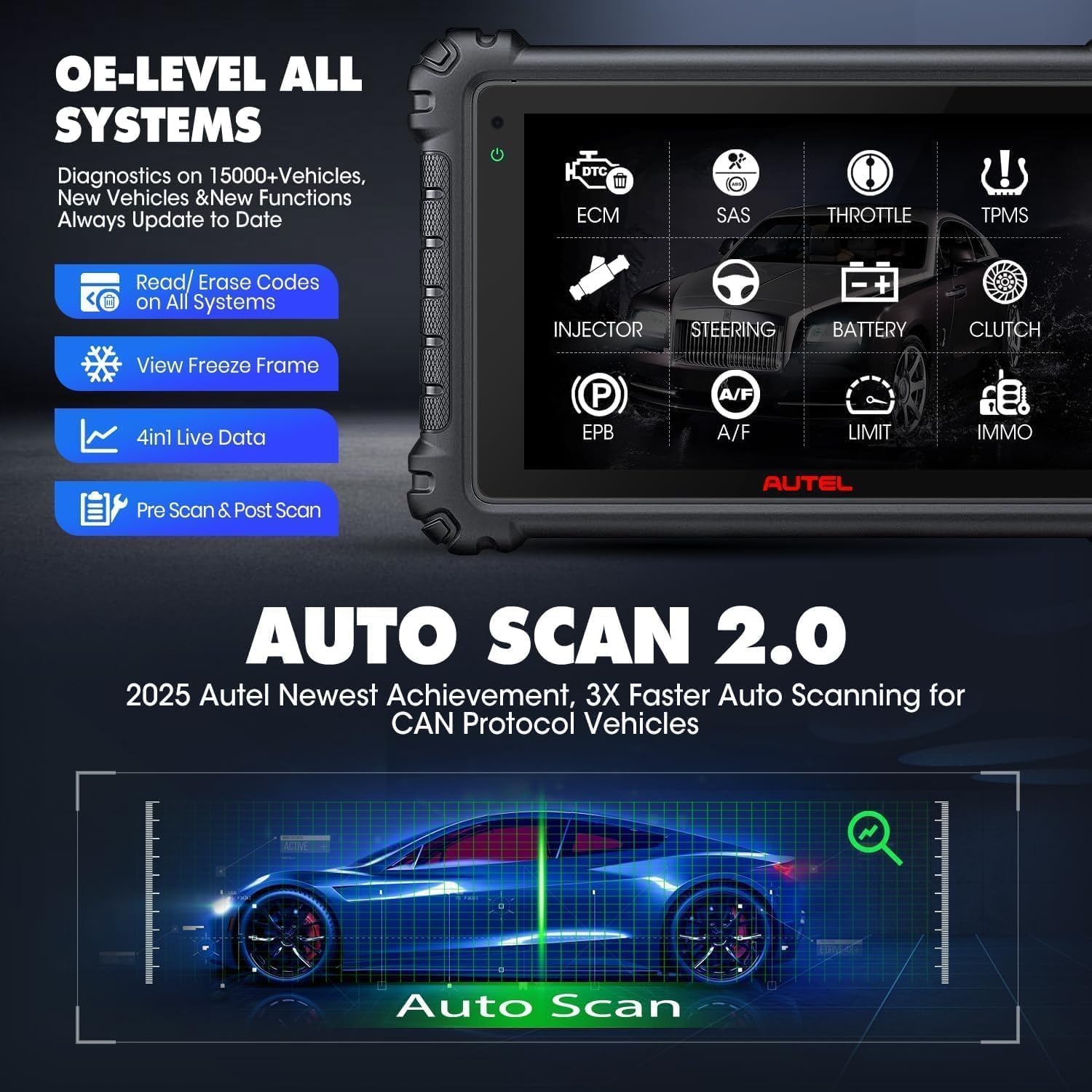Autel MaxiCOM MK906 PRO Diagnosis Coche, 2026 ECU Superior Elite, CAN FD DoIP, OS10, 2.0 MS906BT MP900BT MP900 MS908S, 3K+ Prueba Bidireccional, OE All Sys, 36+ Servicio, AutoScan 2.0, Igual MS906 Pro