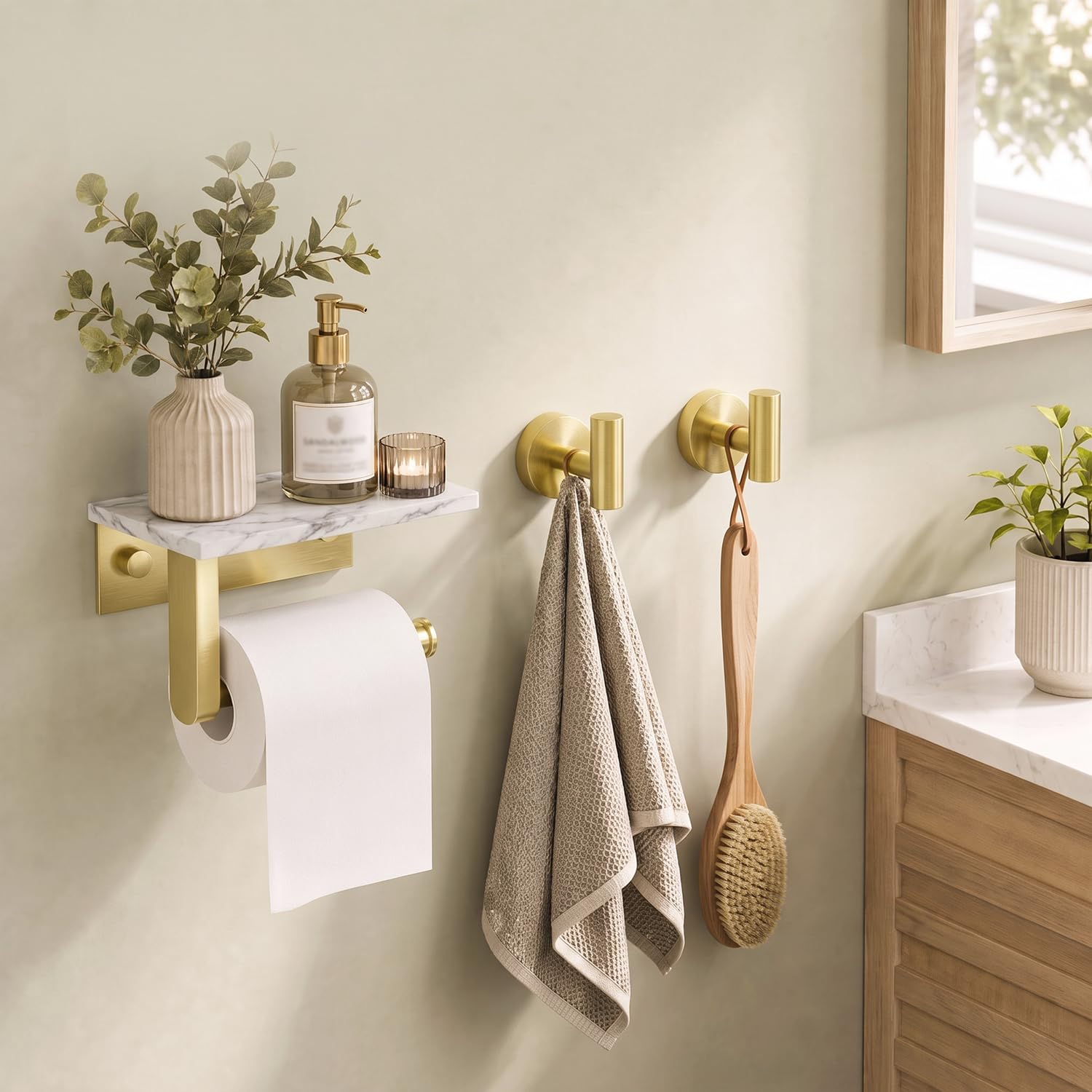 BWE Brushed Gold Toilet Paper Holder with Marble Shelf Wall Mounted — Amazon image 2