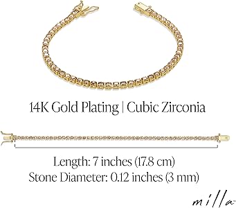 Amazon.com: Milla 14K Gold Plated Cubic Zirconia Classic Tennis