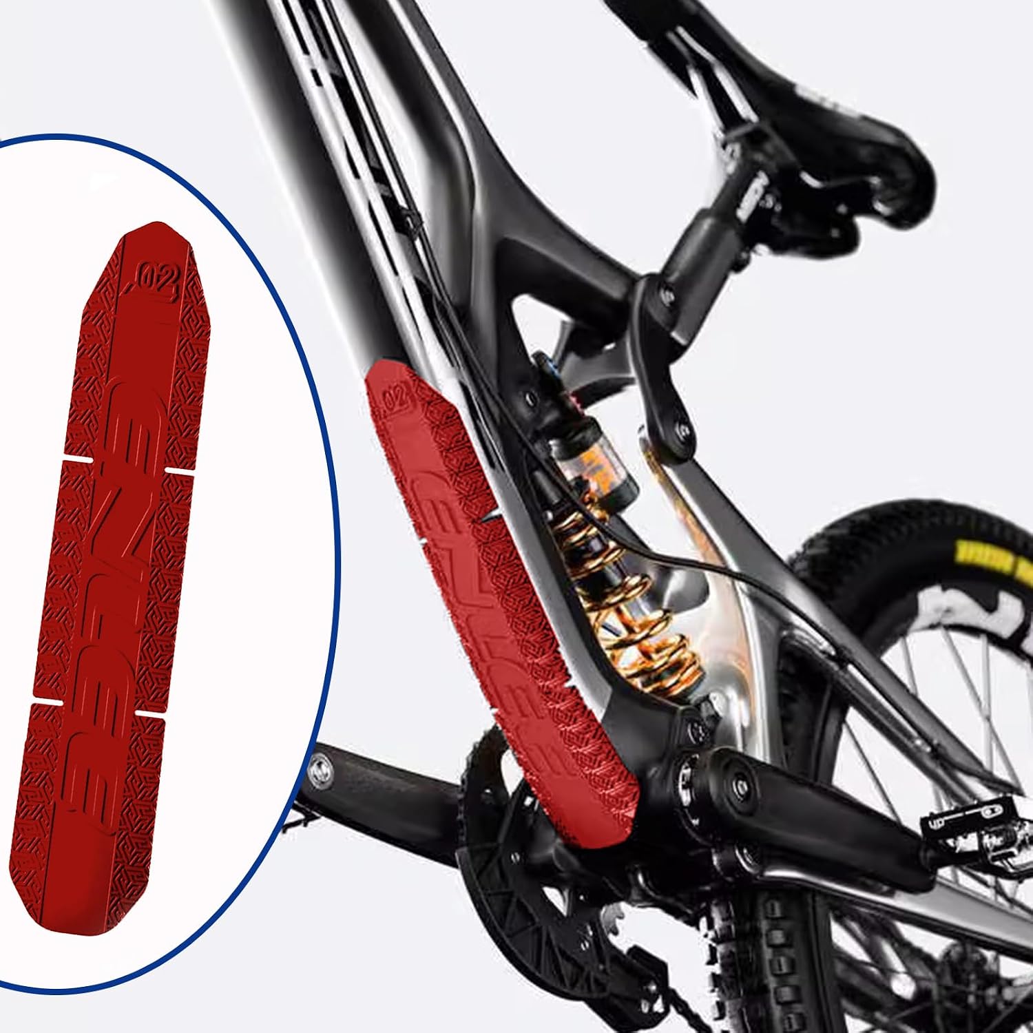 Mountain Bike Down Tube Frame Protector, Silicone Downtube Sticker, Anti-Scratch Adhesive MTB Bicycle Frame Guard for Mountain Bike, BMX, MTB, Road Bike (Red)