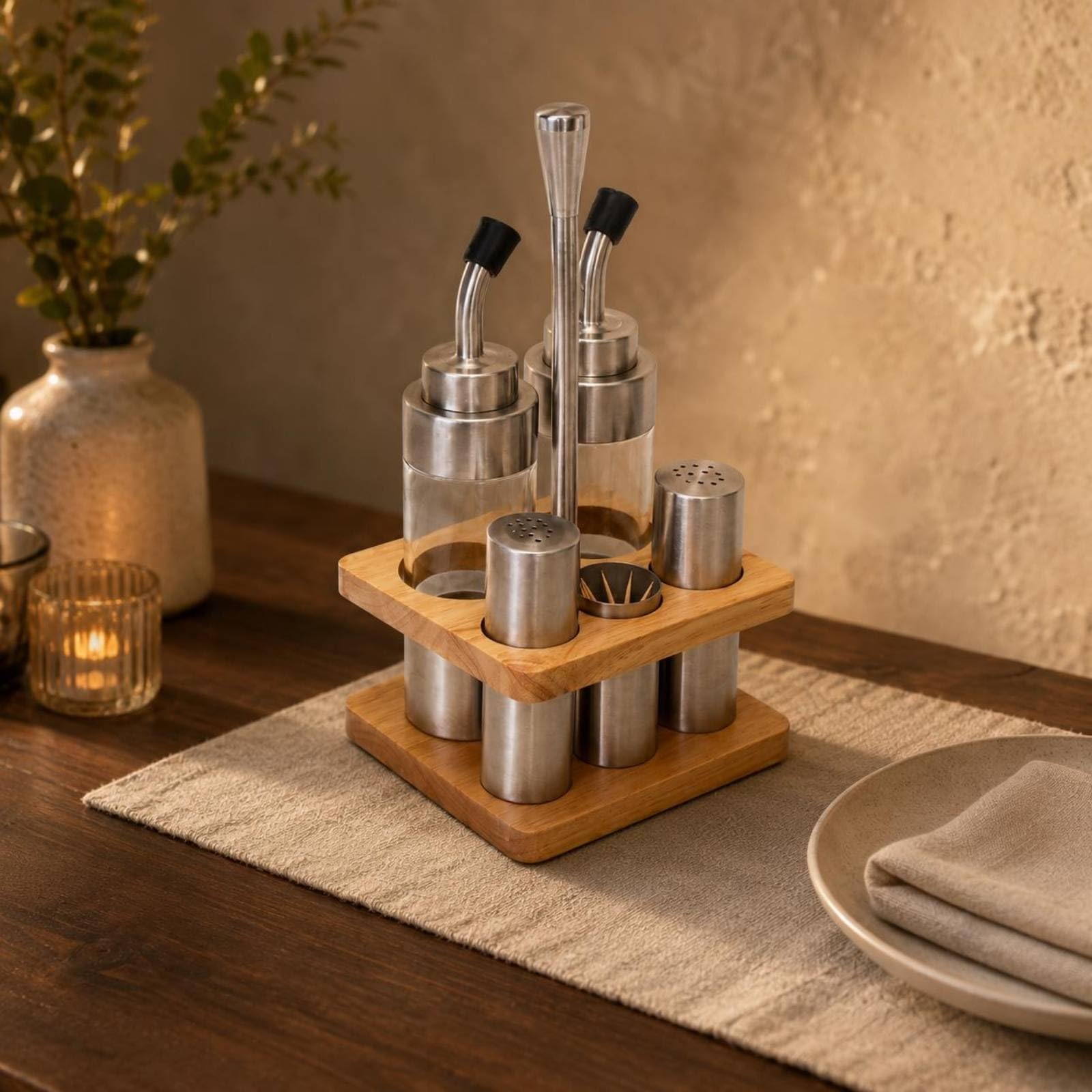 Salz- und Ölsatz aus Edelstahl Gewerblich Edelstahl-Gewürzset Leicht zu reinigen Salz und Pfeffer Streuer für Gastronomie