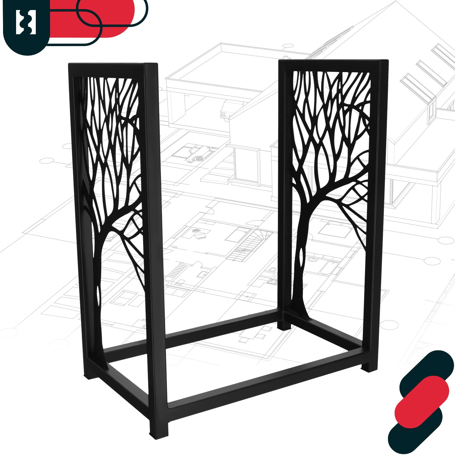 KOTARBAU® Leñero Interior - Cesta Leña Chimenea - Acero Revestido - 50 x 30 x 60 cm - Soporte para Leña - Moderno - Decorativo - Almacenamiento - Robusto - Negro
