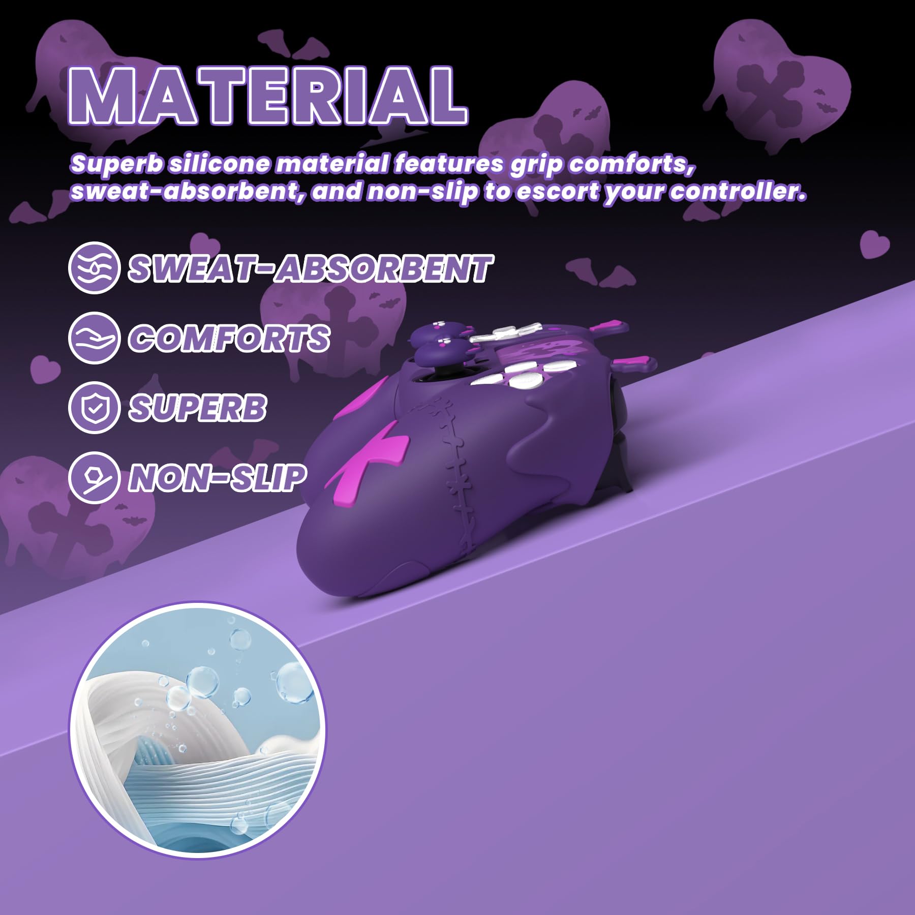 PlayVital Etui na Kontroler do ps5 z Nakładkami Joystick i Naklejką Skin,Silikonowa Osłona Ochronna do ps5, Kompatybilna ze Stacją Ładującą – Fioletowy(Seria Gothic Imp)