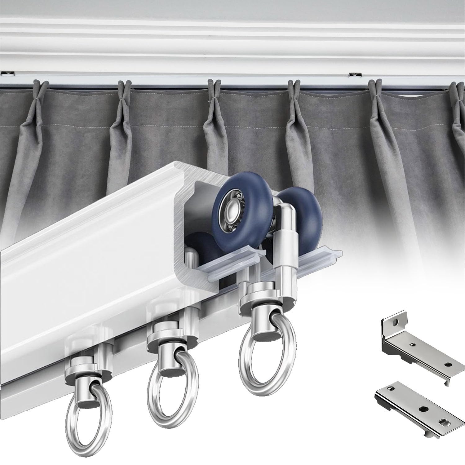 Aluminiowa szyna do zasłon, montowana na suficie, ścianka działowa, 50 kg, nośność, 1 szyna 0,5/2/3/4/5/6/8 m, uchwyt ścienny do salonu i sypialni (4,5 m)