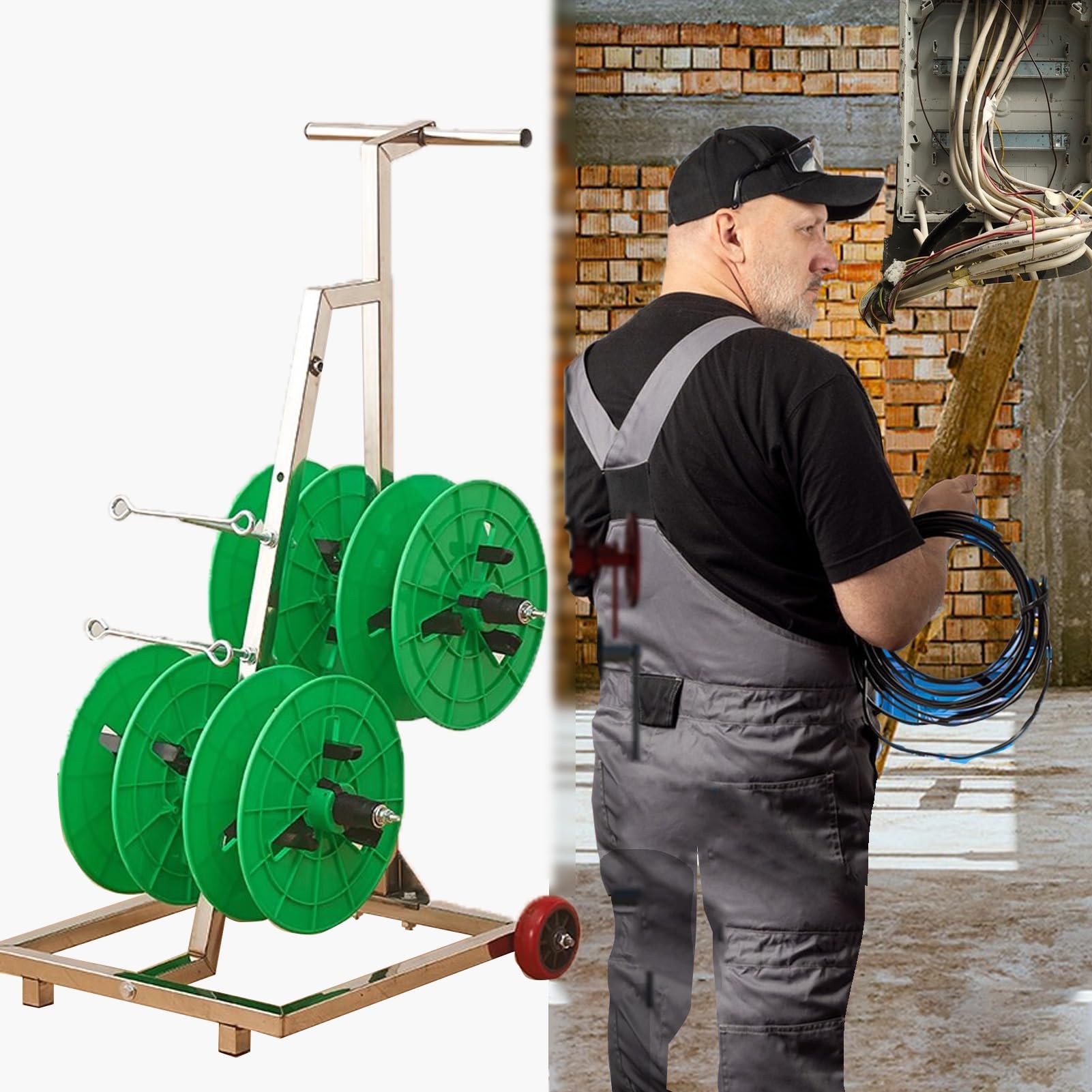 Soporte para bobinas con sistema de gestión de cables ideal para obras de construcción