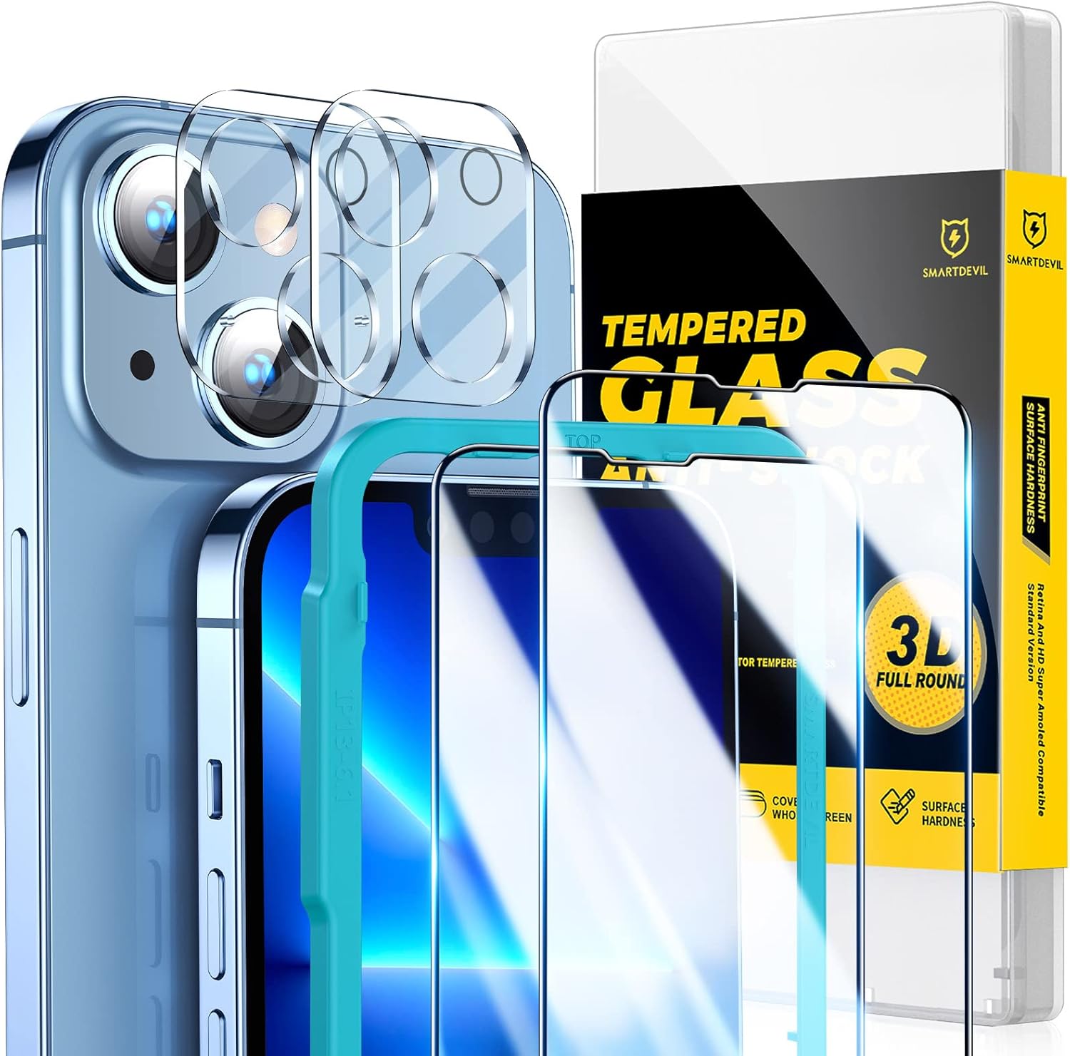 SMARTDEVIL【FullCoverage 2+2】 Screen Protector for iPhone 13, 2 Pack