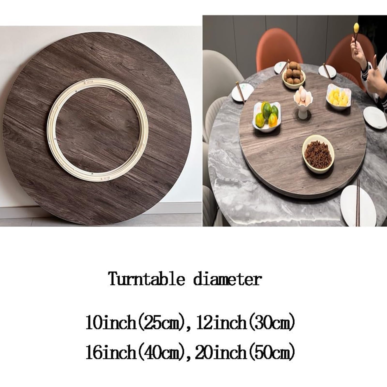 Drewniany gramofon 50 cm, obrotowy talerz do serwowania z litego drewna, okrągły blat stołu do jadalni, białe wykończenie, idealny do rozrywki i serwowania