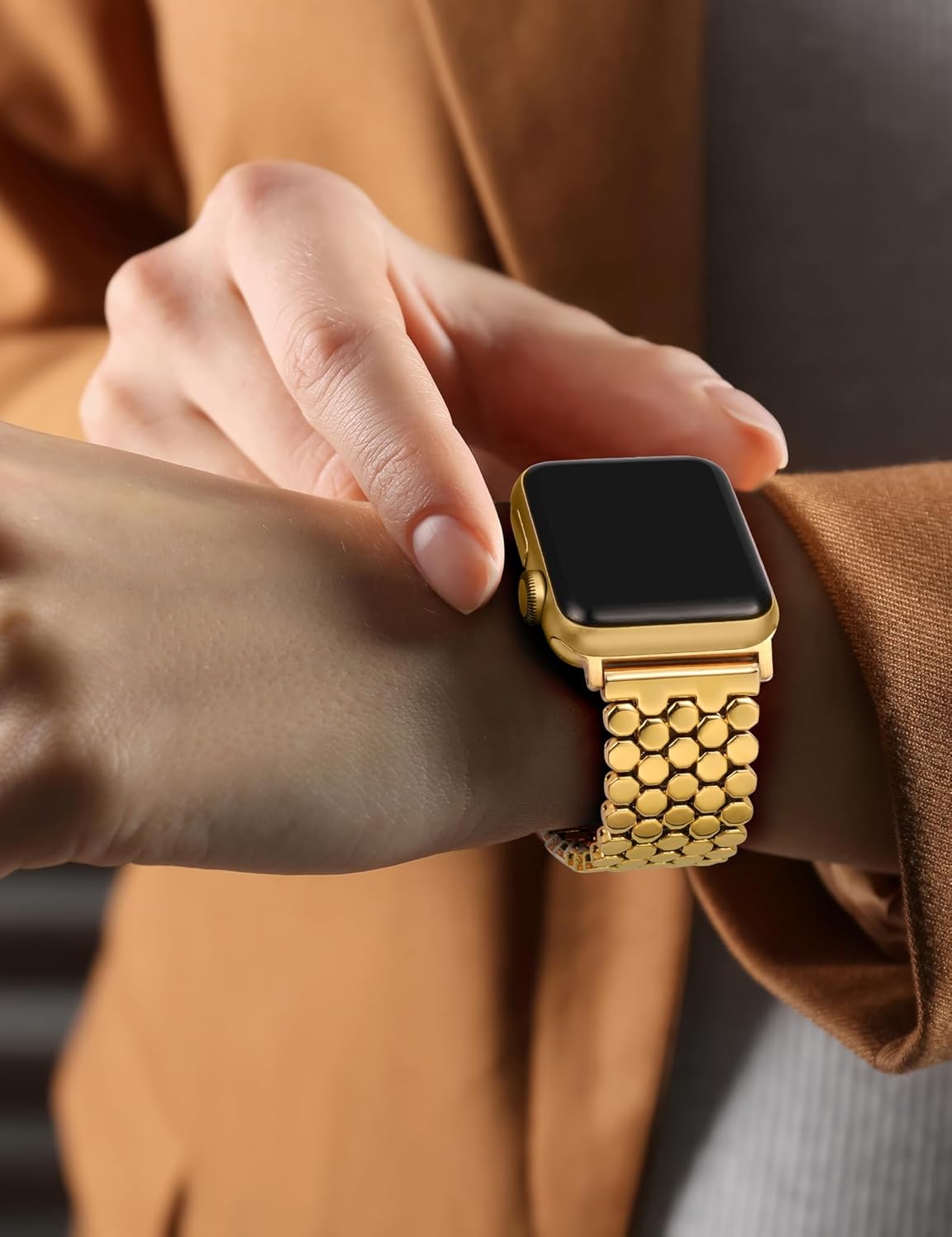 Minyee Compatible with Apple Watch Band Women 41/40/38/44/45/46/49/42mm, Dressy Honeycomb Pretty Adjustable Metal Designer Classy Wristband for iWatch Series 11 10 9 8 7 6 5 4 3 2 1 Ultra SE - Image 6