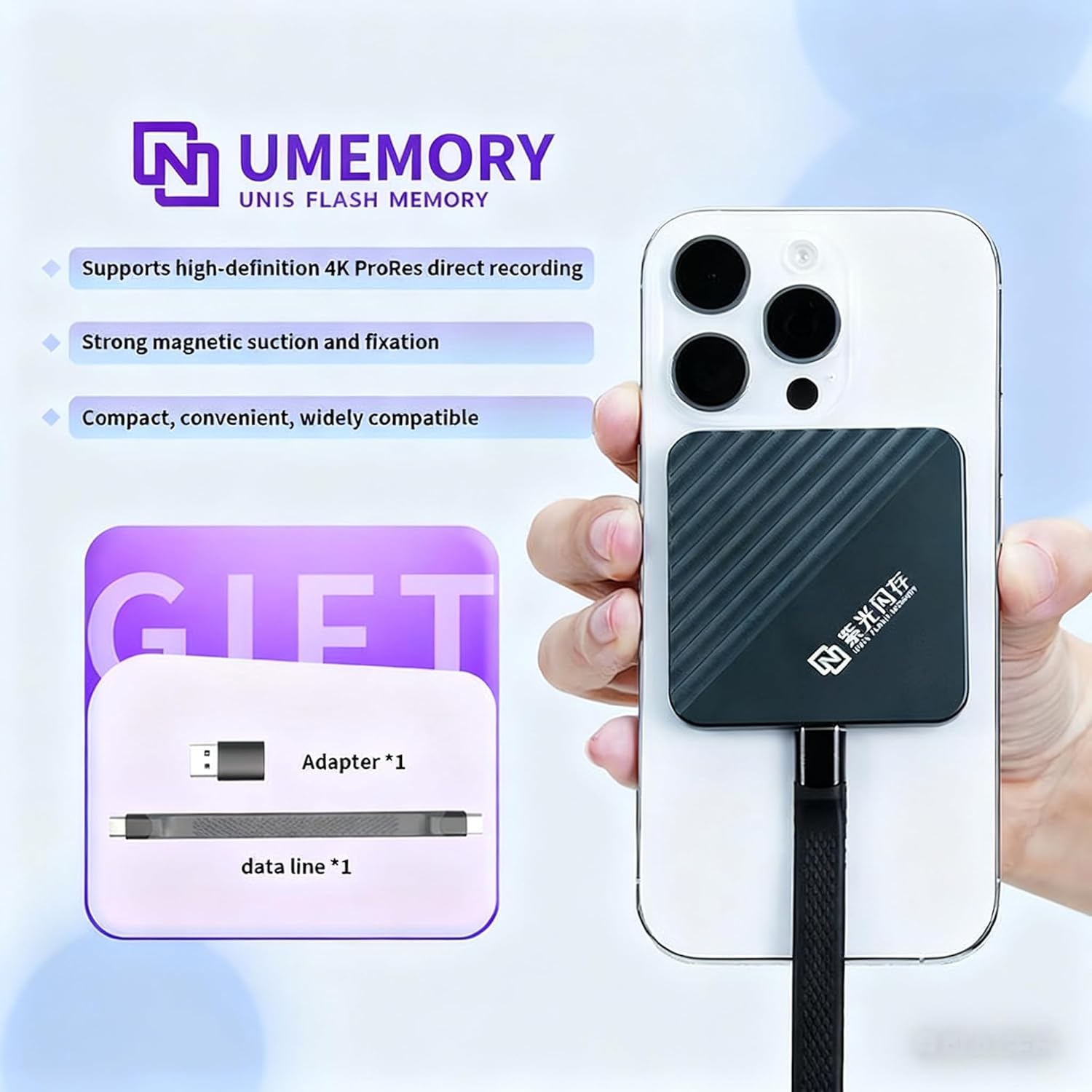 UNIS PN C2 Purple Wing Series 2048GB Portable SSD - 2000MB/s Fast Transfer, Slim 7mm Design, Shock-Resistant & Ultra-Compatible for Phones, Laptops & External Recording (Blue, 2048, GB)