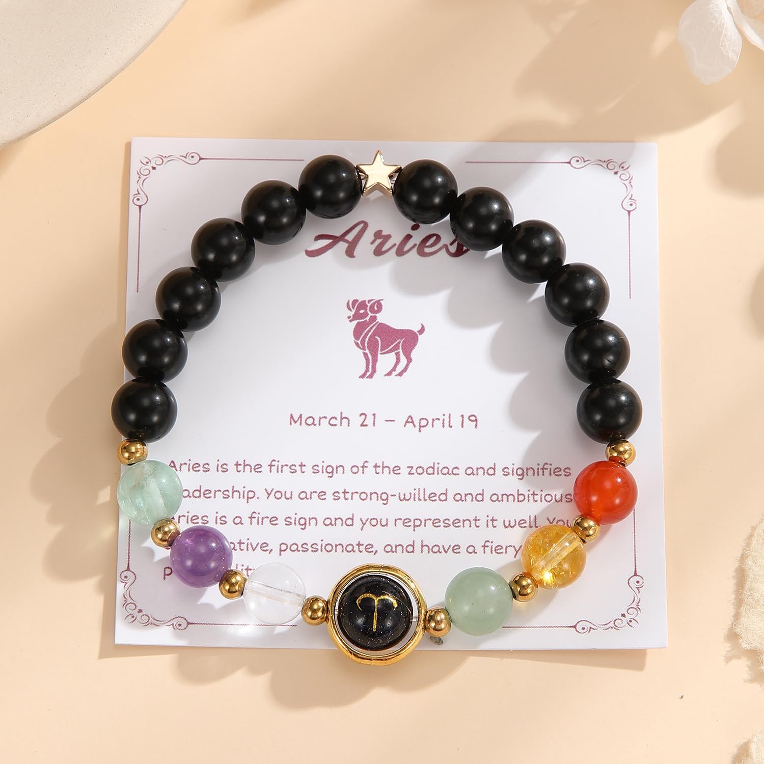 Crystal Vibe Aries Zodiac Bracelet Healing Crystal Constellation Bracelet with Citrine Amethyst Red Agate Birthday Horoscope Gift - Image 2