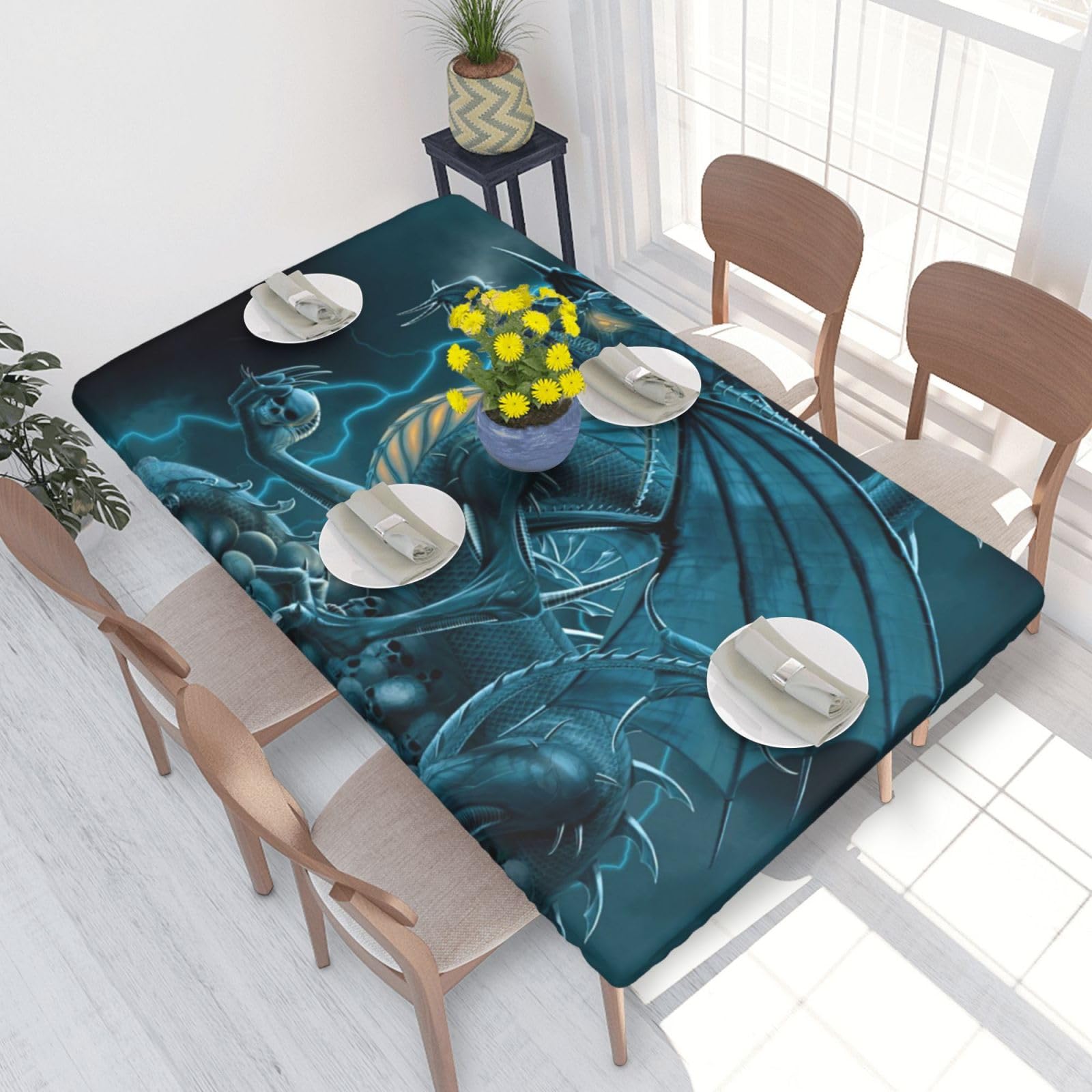 BNVSADC Skull Dragon Printed 4FT Tablecloth 122x76 CM Polyester Kitchen Water Resistant Table Cloth Dining Table Decoration Table Covers