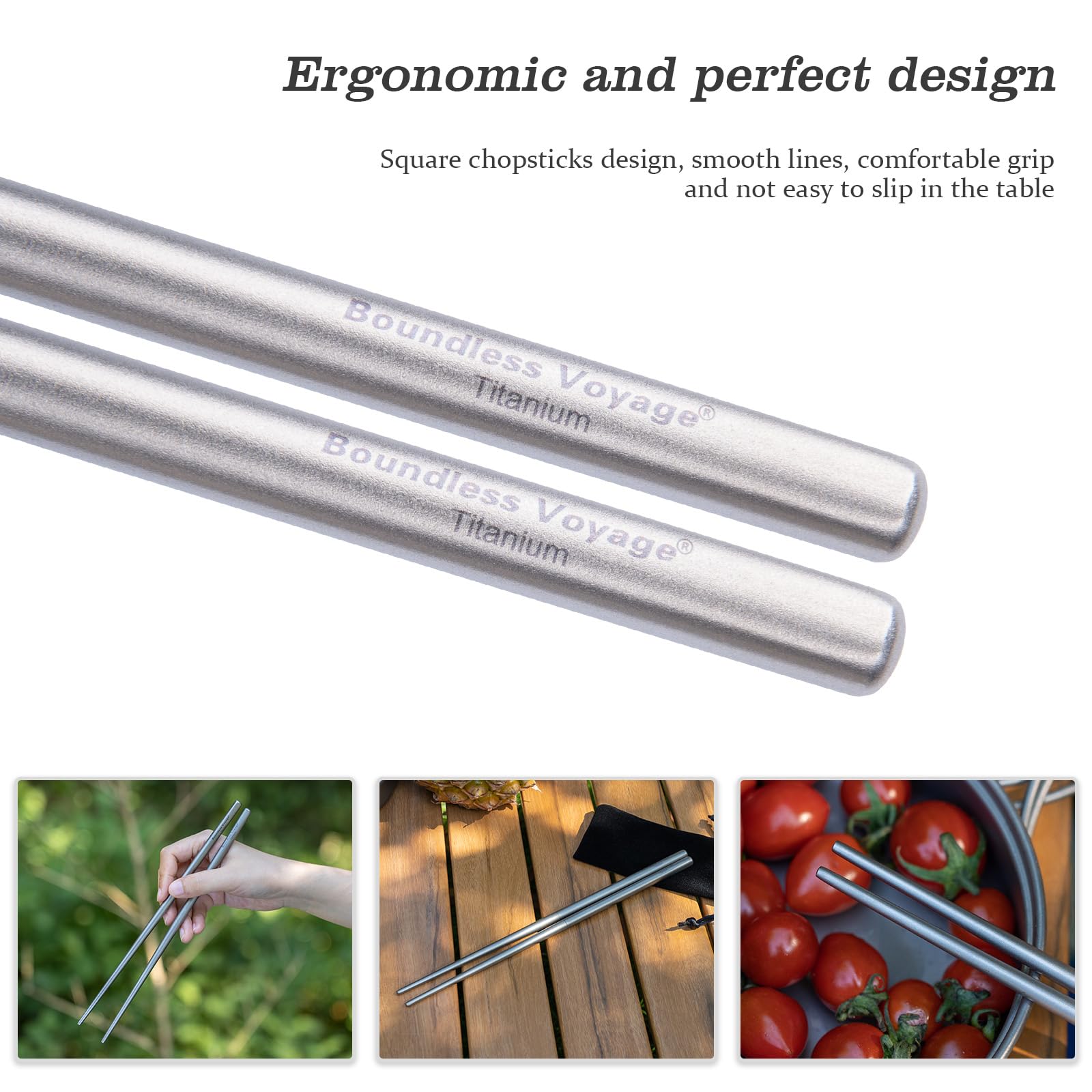 Boundless Voyage Detachable Titanium Chopsticks Folding Chopstick 2 Sections Outdoor Camping Traveling Picnic Portable & Reusable Tableware Cutlery Utensil - Image 4
