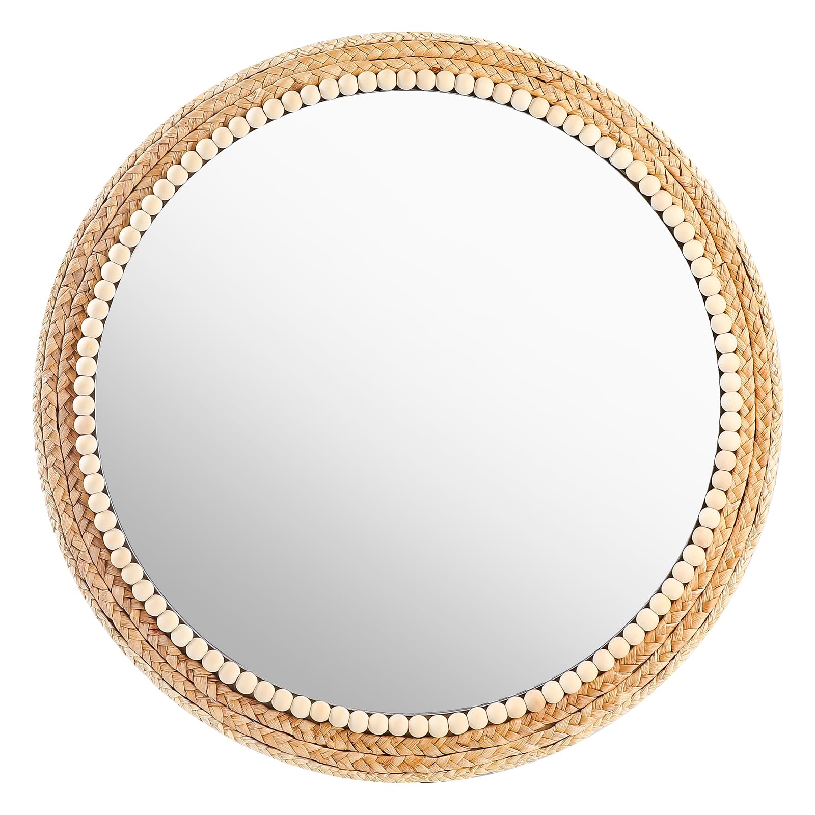 SWTHONY 21 Inch Boho Round Hanging Wall Mirror Decorative Rattan Circle Wall Mounted Mirror for Farmhouse, Living Room, Bedroom, Bathroom