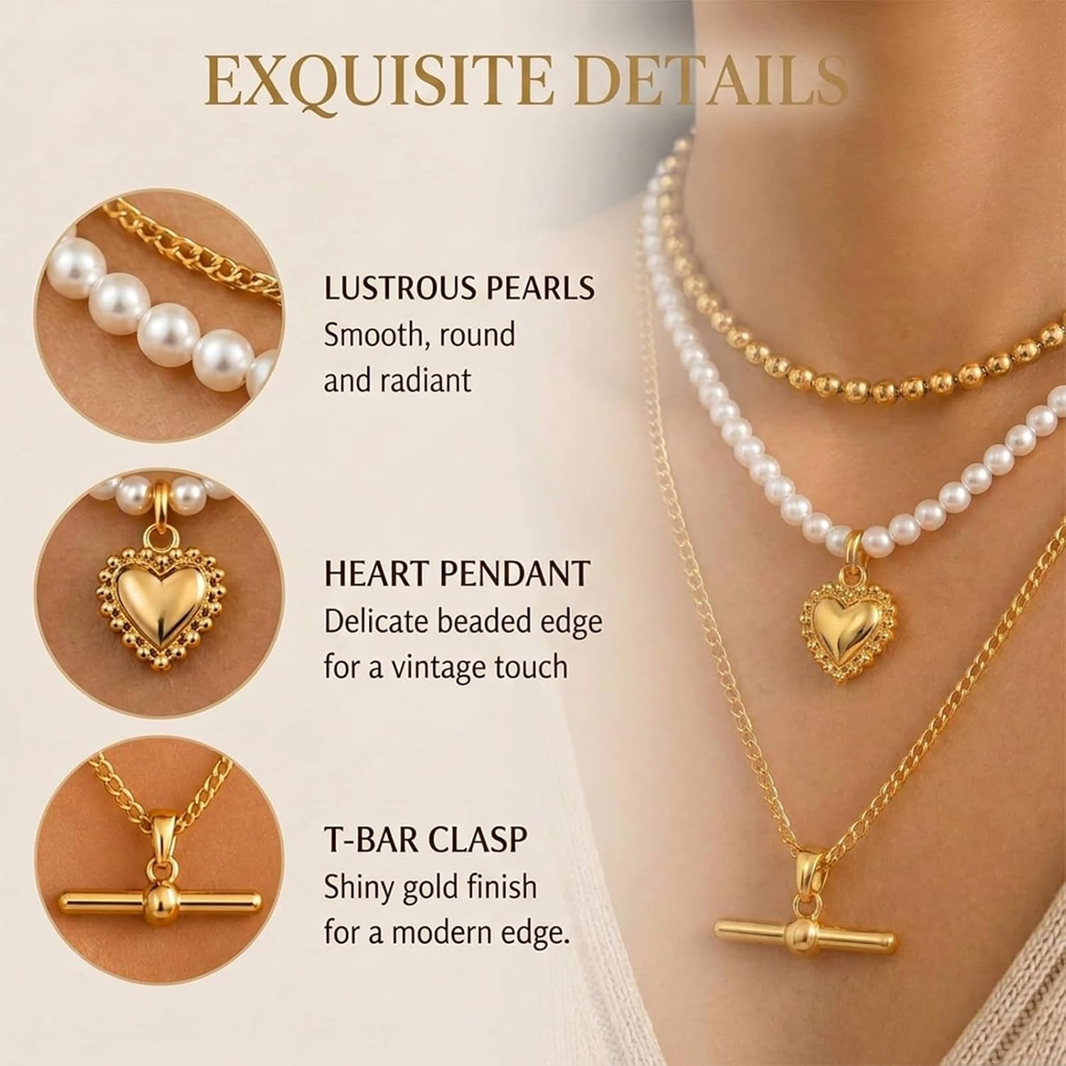 Layered Necklaces for Women Pearl Necklace Stack Gold T Bar Necklace Set Dainty Heart Pendant Jewelry Trendy 2026 Fashion Accessories Gifts image 5