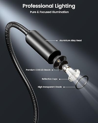 Miniatura 2 de Glocusent Luz con clip 10 niveles de brillo de 20 a 180LM Luz de lectura LED con abrazadera y cuello de cisne flexible - Luces de libro para leer