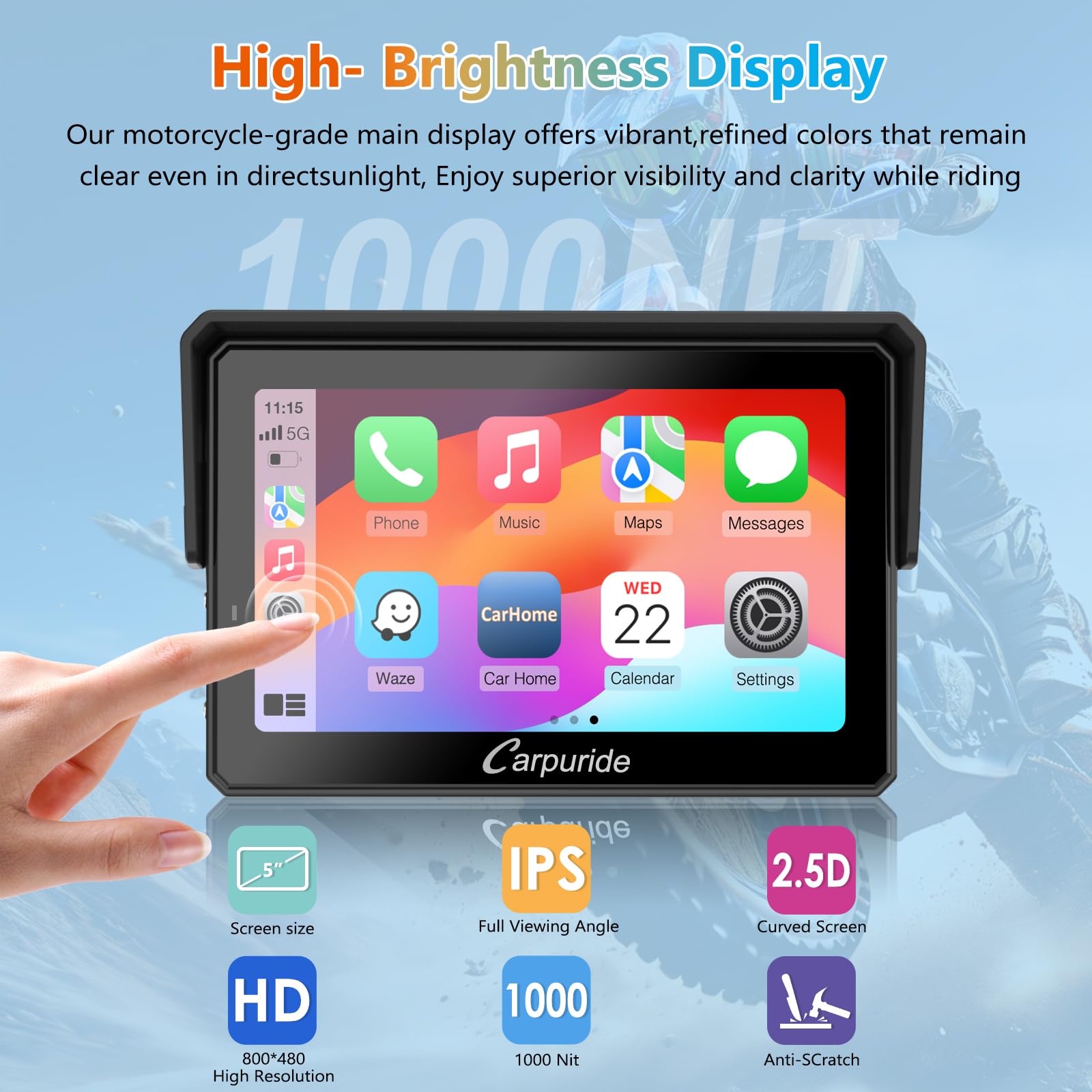 Carpuride W502BS Pro for BMW Motorrad CarPlay Android Auto Native Wonder | 5" Impermeable Pantalla para moto con Bluetooth Dual, TPMS, Lectura de Datos, Sensor de luz y Conexión Inalámbrica, GPS