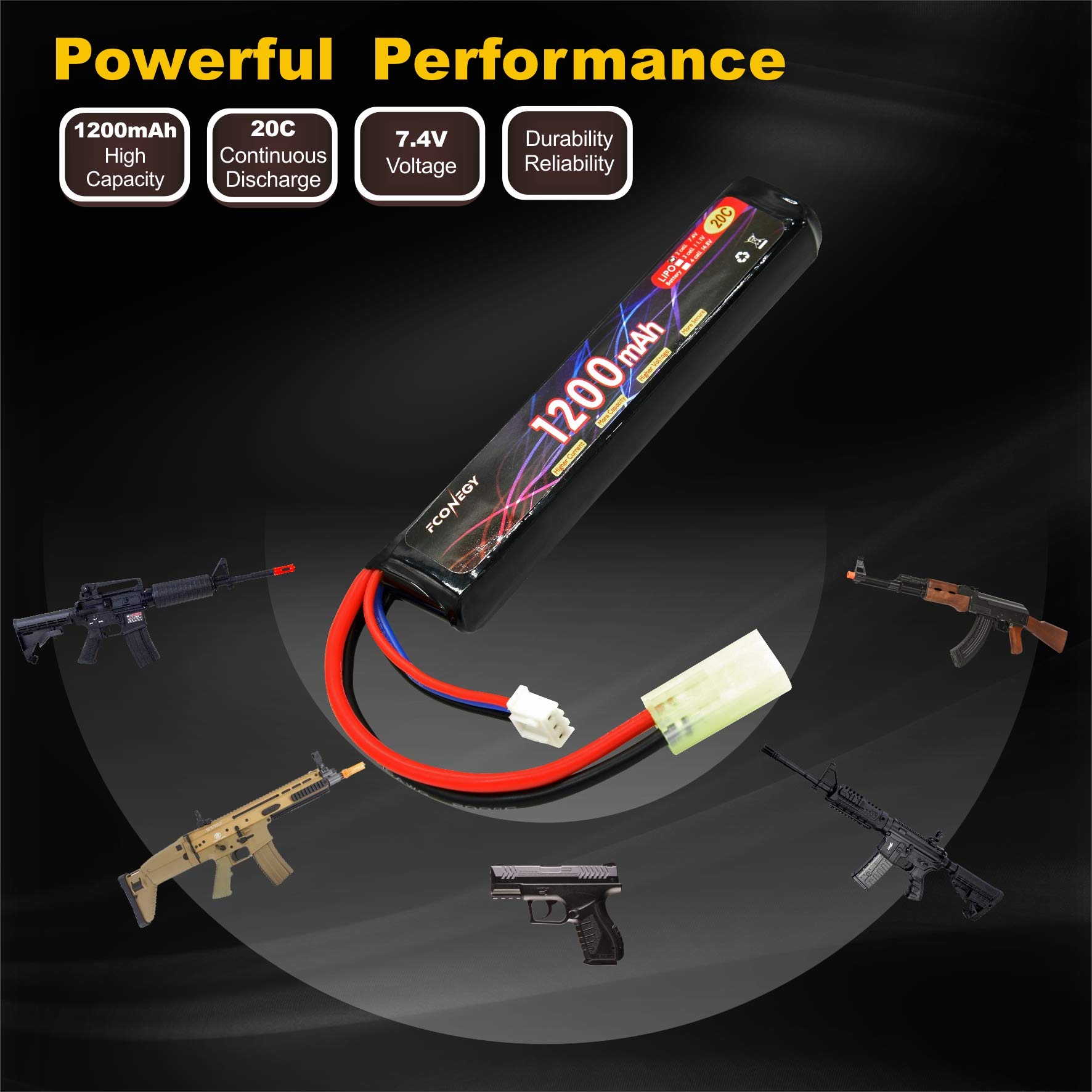 Buy FCONEGY Airsoft Lipo Battery 2S 7.4V 1200mAh 20C Rechargeable Stick