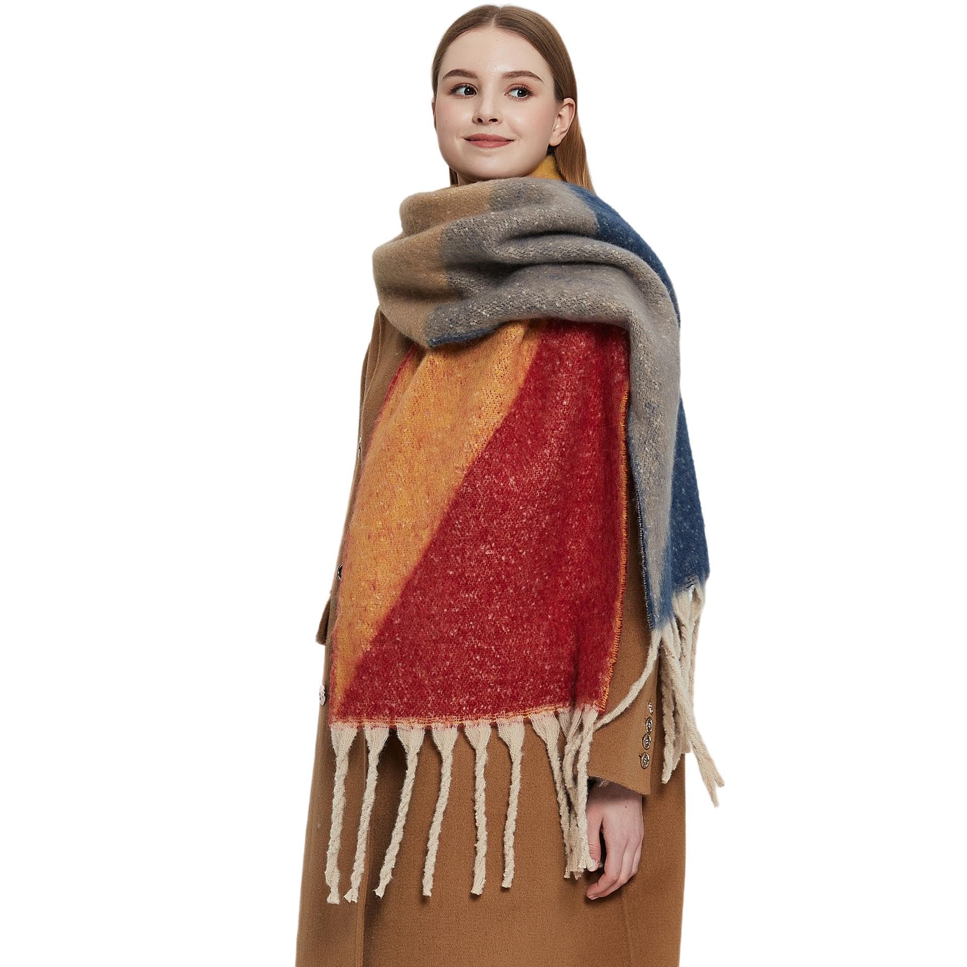 Sciarpa Donna Scialle Uomo Scialle Autunno E Inverno Ispessito Nappa Spessa Geometria Jacquard
