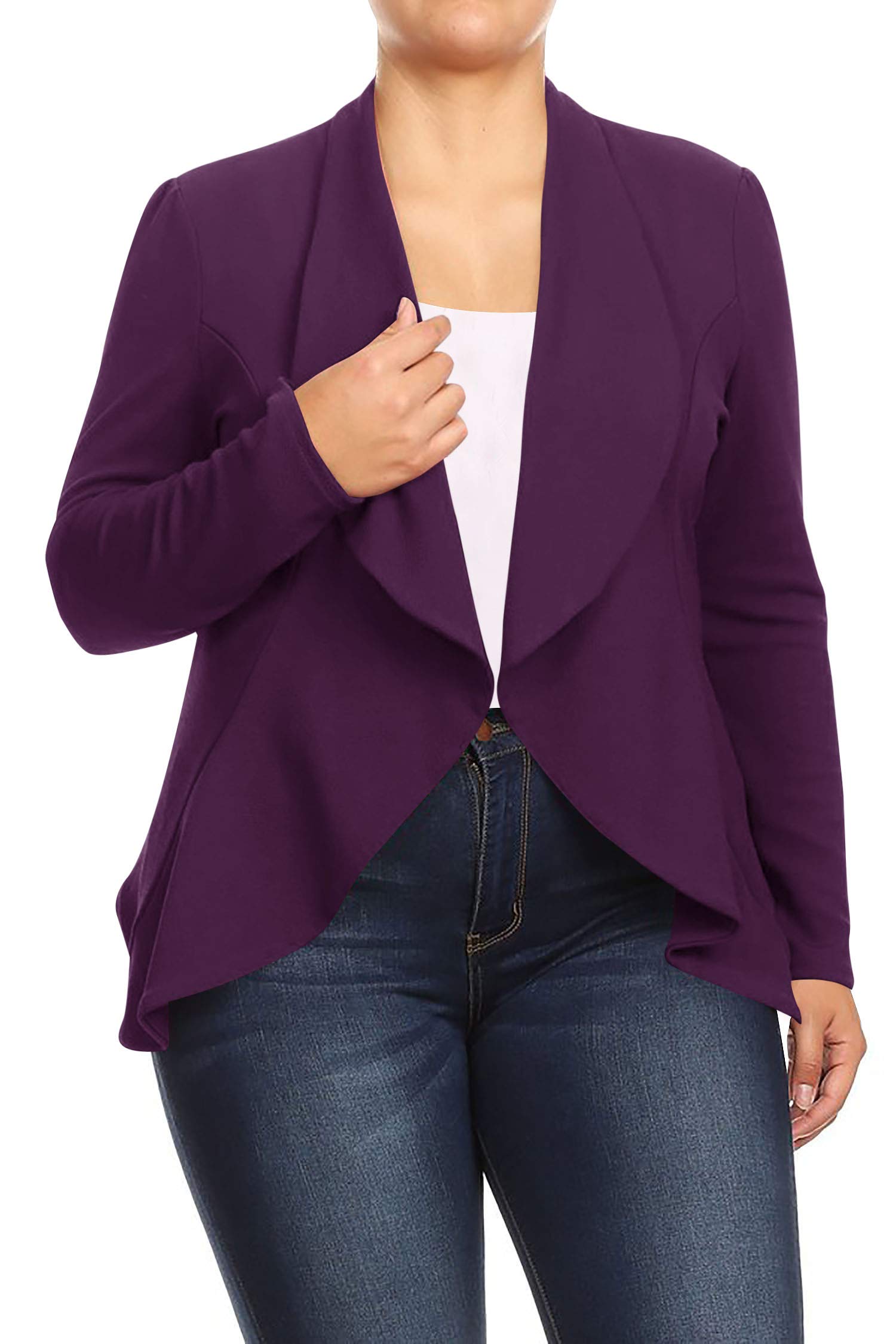 Womens Plus Size Casual Long Sleeves Open Front Solid Office Work Wear Blazer Jacket