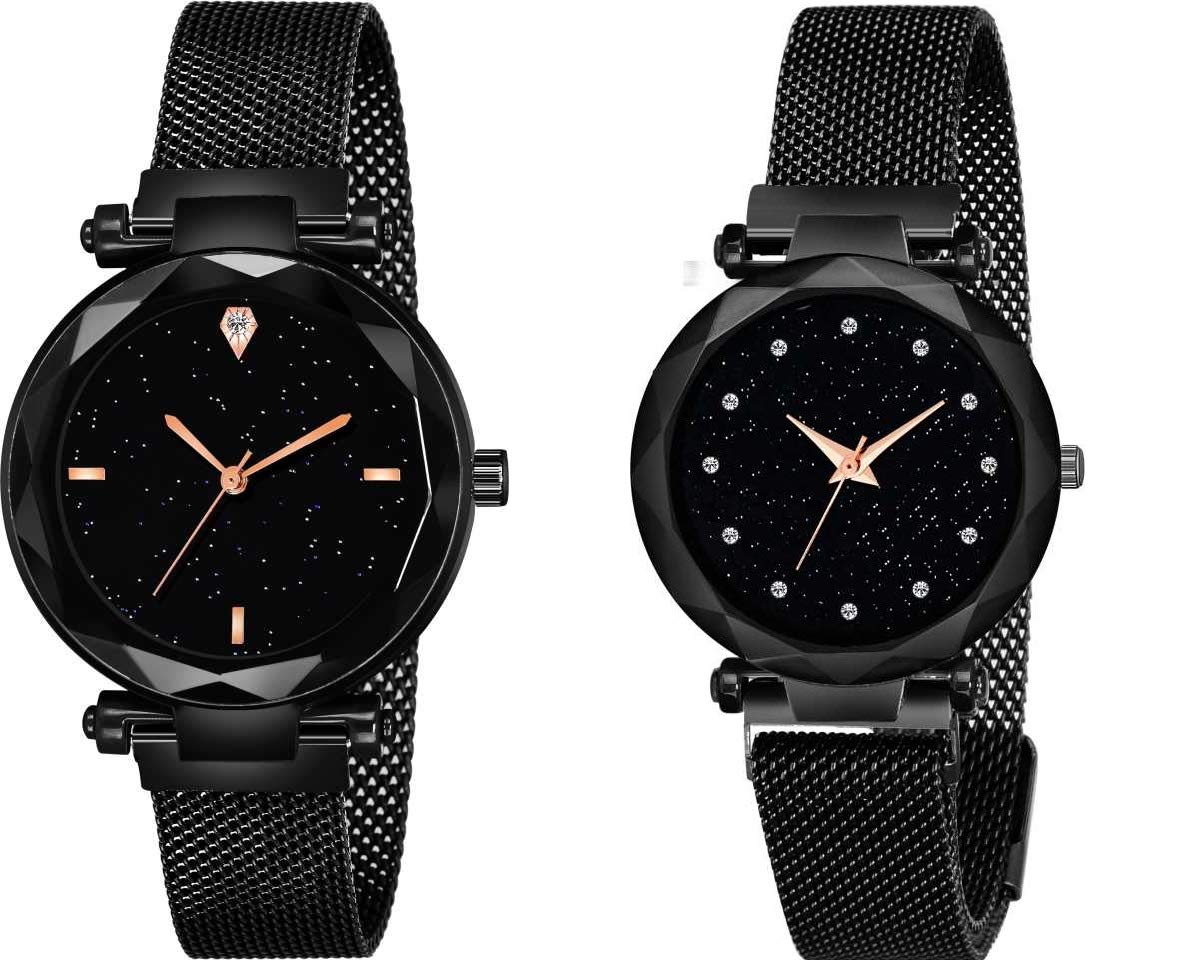 KIARVI GALLERY Black dial 12 Diamond and 4 figer with Silver Magnetic Buckle Starry Belt Analog Watch Quartz Watch for Women (B0843CBFS8) Amazon Price History, Amazon Price Tracker