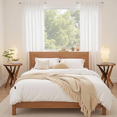 Miniatura 32 de Mesa auxiliar decorativa de mariposa, parte superior de madera MDF marrón nogal y patas de horquilla negras, mesa auxiliar pequeña y moderna, 21.75