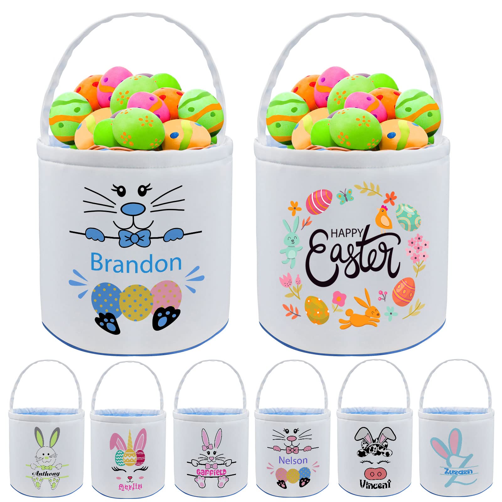 Personalized Easter Basket with Name Custom Canvas Easter Egg Bag with Handle Customized Easter Gift Basket for Boys Girls