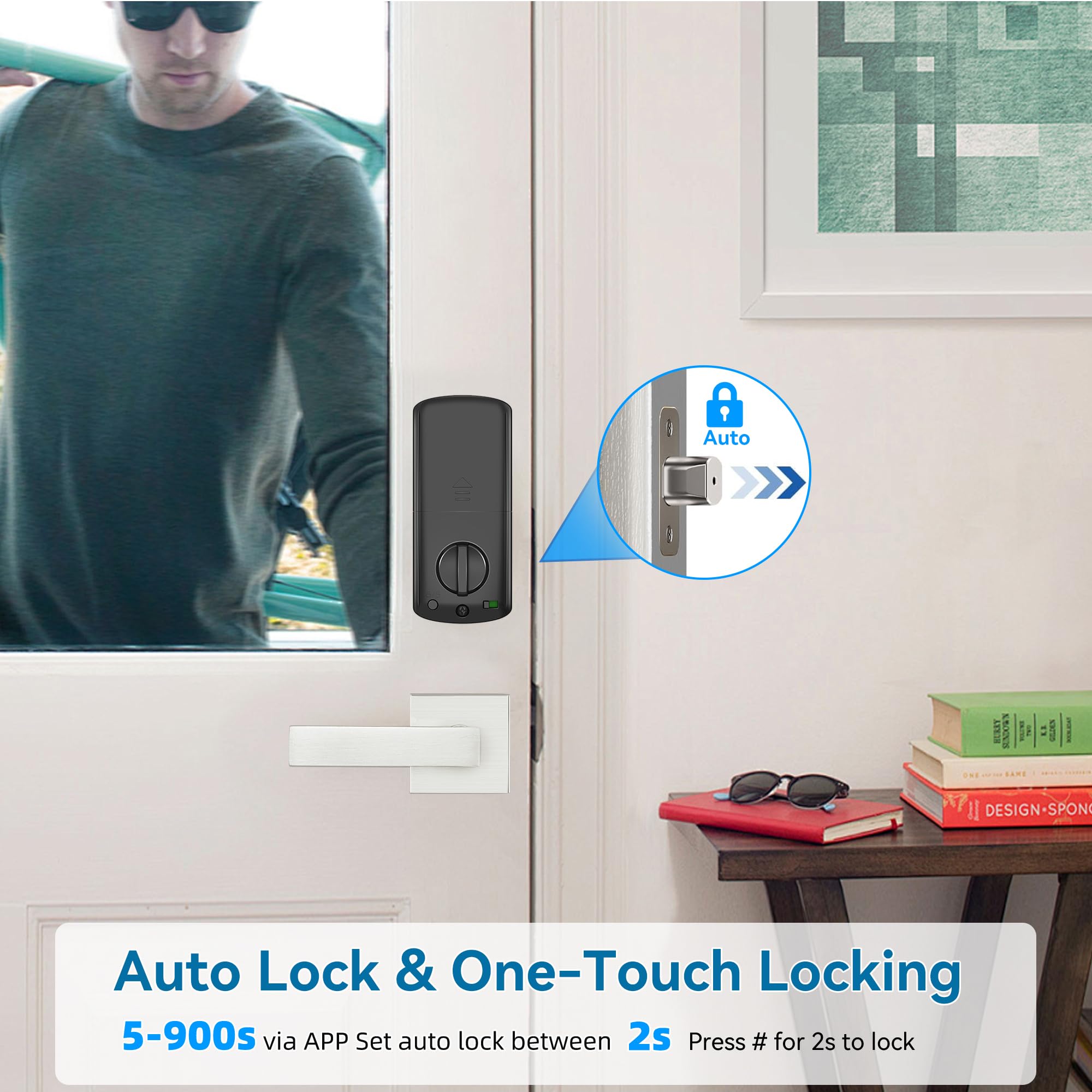 Bezkluczykowa zasuwa do drzwi wejściowych z zestawem uchwytów, aplikacja BEBASIA na odcisk palca, inteligentny zamek do drzwi, klawiatura cyfrowa Bluetooth, zamek zasuwowy z automatycznym kodem