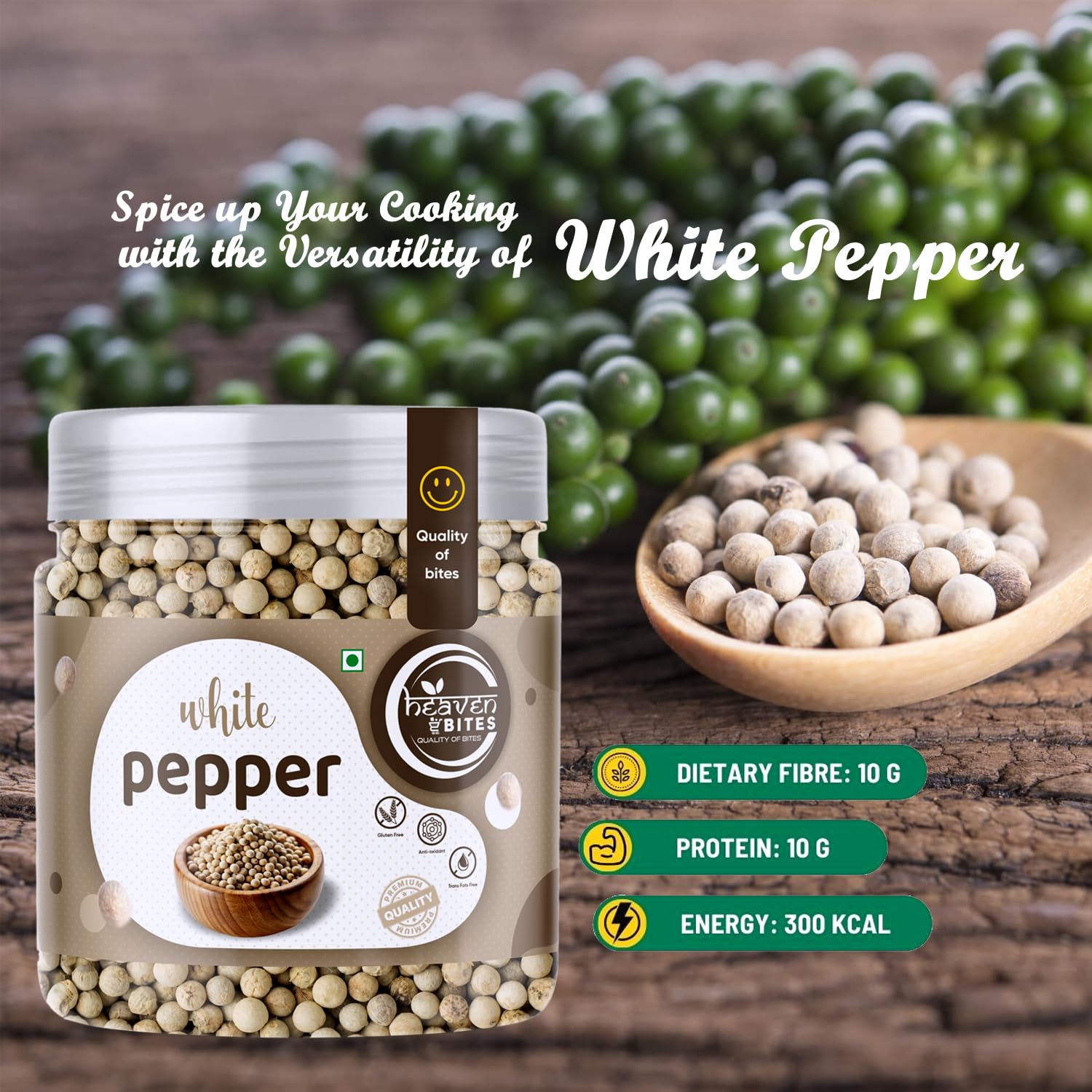 Heaven Bites 100% Natural Whole White Pepper (200g)| Safed Mirch - Dakhni Mirch | Sabut Safed Mirch- White Peppercorn No Artificial Colours or Preservatives Dagni Mirch - Image 5 thumbnail