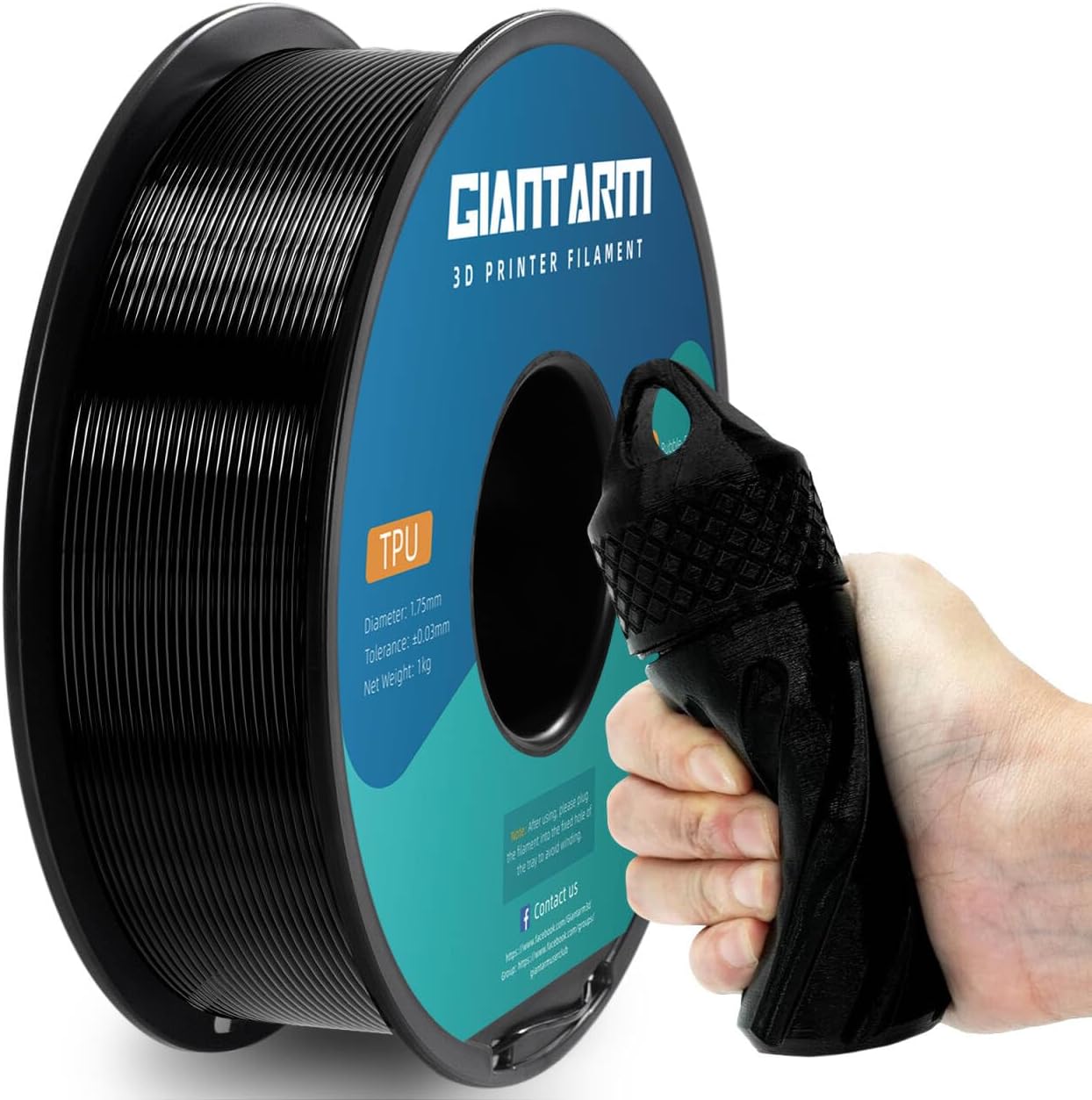TPU Filament 1.75mm Flexible Soft 3D Printer Consumables Black,95A 1kg Spool (2.2 lbs.), Dimensional Accuracy +/- 0.05 mm