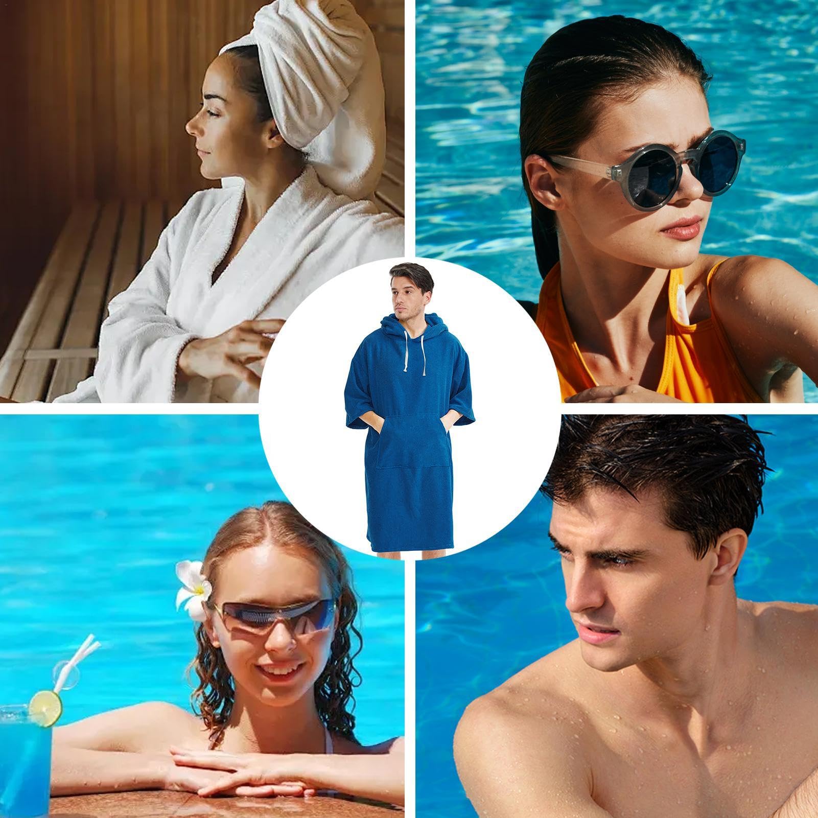 Poncho de plage | Cape poncho à capuche absorbant l'eau, poncho unisexe avec grande poche, serviette épaisse à langer pour le surf