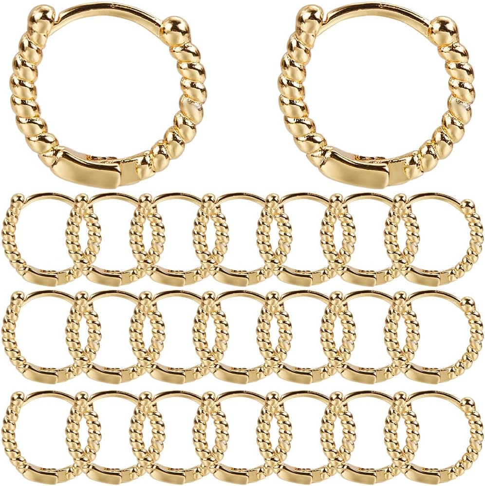 SUNNYCLUE 24pcs Real 18k Gold Plated Jewelry Findings Huggie Hoops Twist Huggie Hoop Earrings Rectangle Half Spiral Brass Earring Wire Findings for Jewelry Making Supplies Adults Starters Crafting