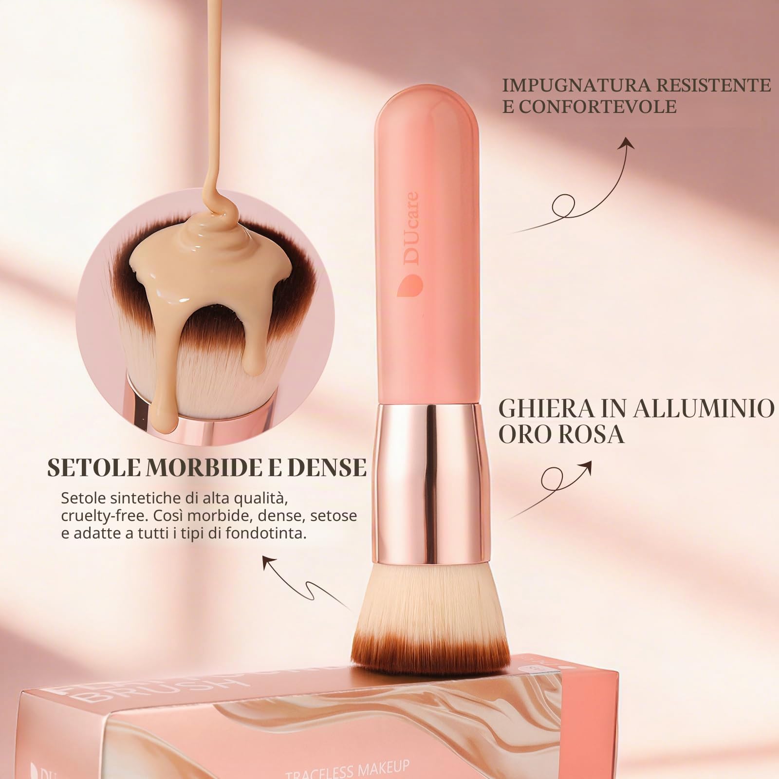 DUcare Pennello Fondotinta Flat Top Pennelli Make Up Kabuki per Fondotinta Liquido per Lucidatura, Puntini, Correttore