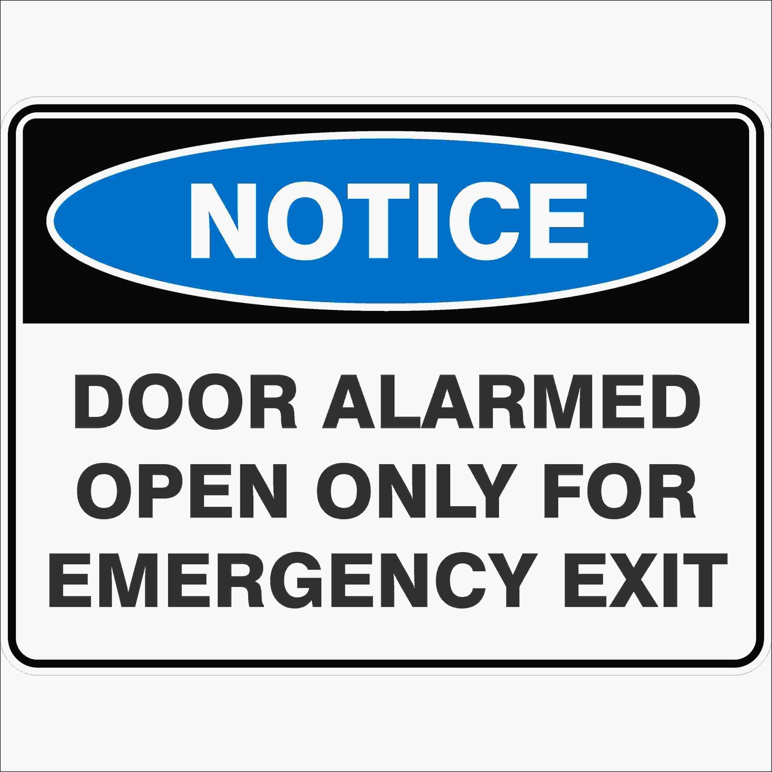 Door Alarmed Open Only For Emergency Exit Sign, 12x8 Metal Tin Sign, Alarm fitted, open only for emergency.