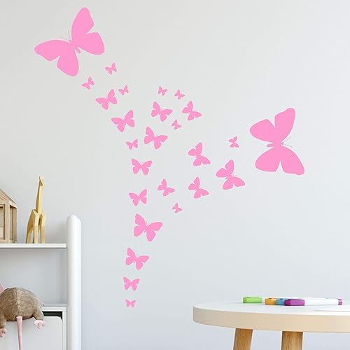 Calcomanías de pared de mariposa (26) calcomanías de decoración de pared de mariposa, calcomanías de pared para niñas (rosa)