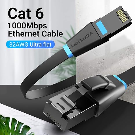 VENTION Ethernet Cable 25FT, Cat6 Ethernet Cable,Flat Internet Network Patch Cord (Cat6 Cable) with RJ45 Connectors,Computer LAN Cable for Router,Modom,PC, Laptop(25FT/8M)