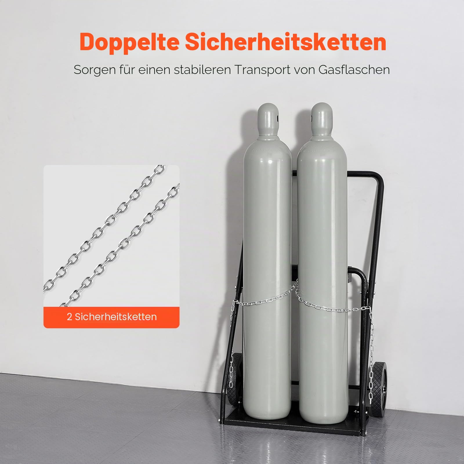 VEVOR Schweißflaschenwagen, Sauerstoff-Acetylen-Tankwagen mit 200 kg statischer Tragkraft, 25,4 cm Vollrädern & Sicherheitsketten zur Tanklagerung, für doppelte Gasflaschen mit 31,8 cm Durchmesser
