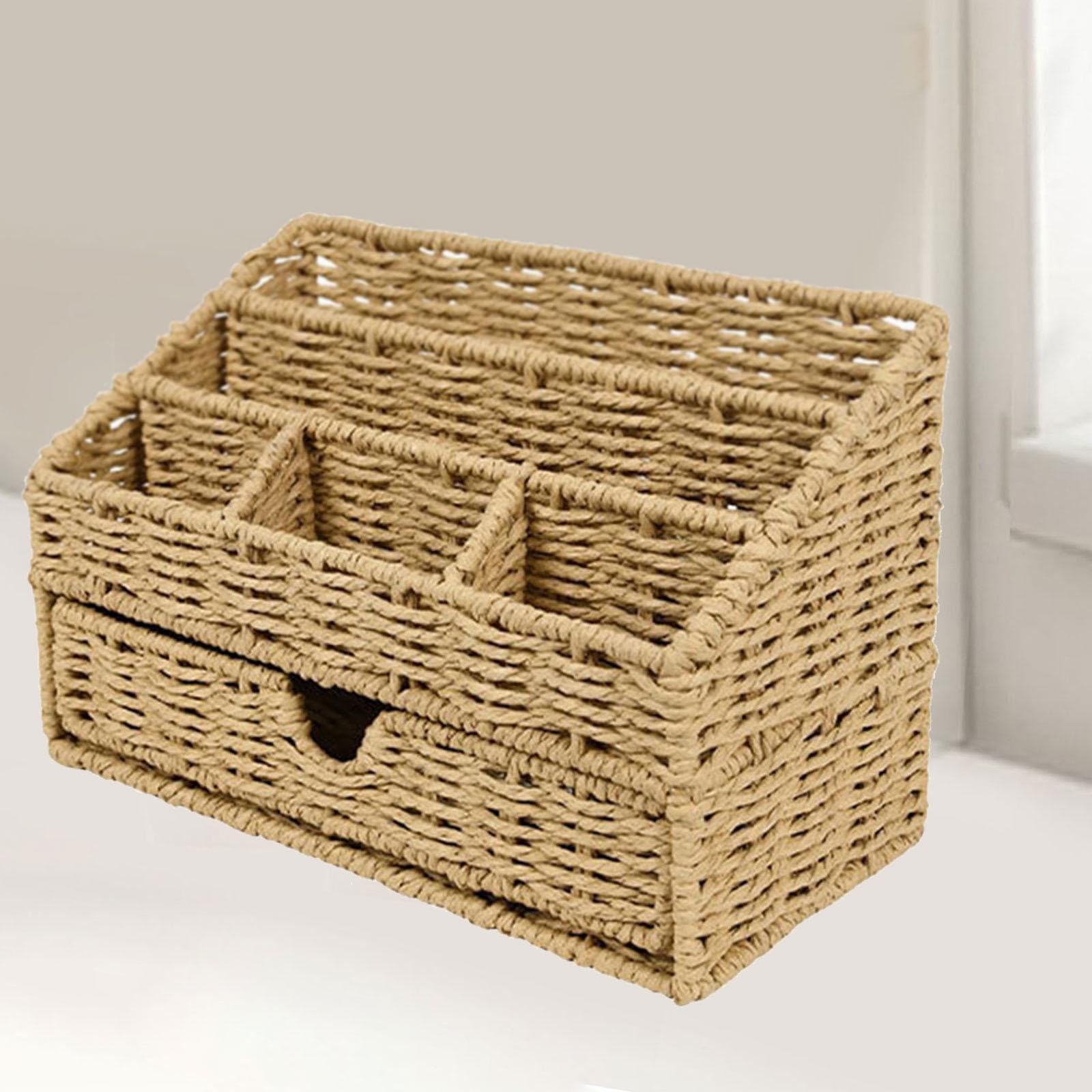 Cesta Organizadora de Escritorio con Cajón, Caja de Almacenamiento Rústica para Mando a Distancia.