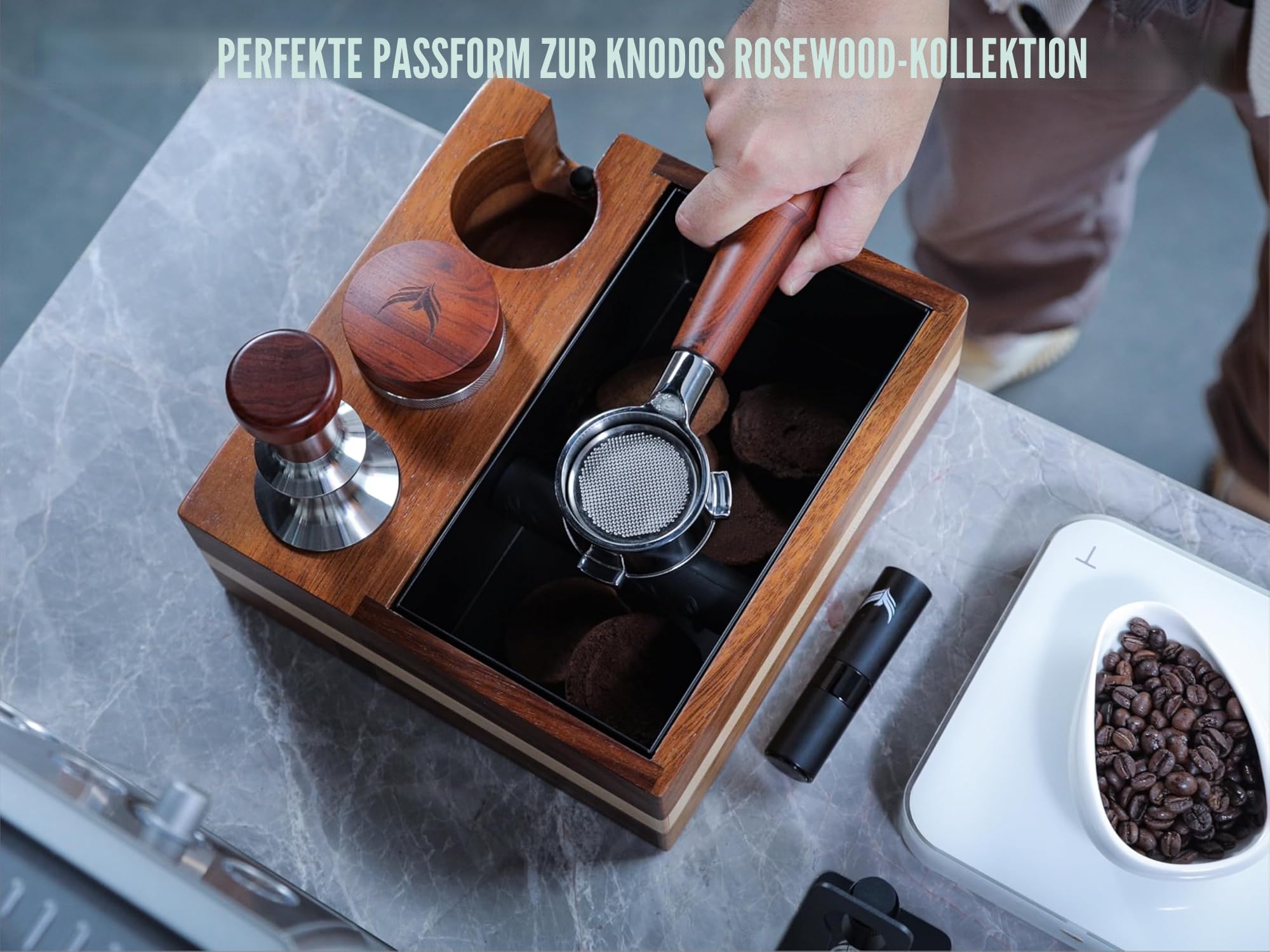 54mm Bodenloser Siebträger für Sage Barista Express, Pro, Touch, Bambino Plus, Infuser, Duo Temp Pro – Edelstahlkopf & Rosewood Holzgriff, inkl. 18–21g Filterkorb